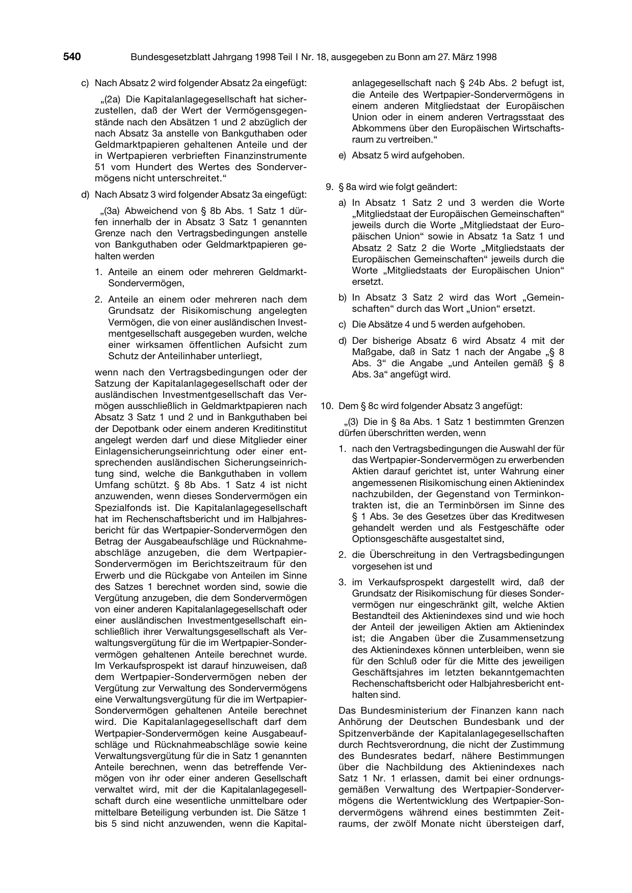 BGBl. 1998, Seite 540 — Originalseite als Abbildung