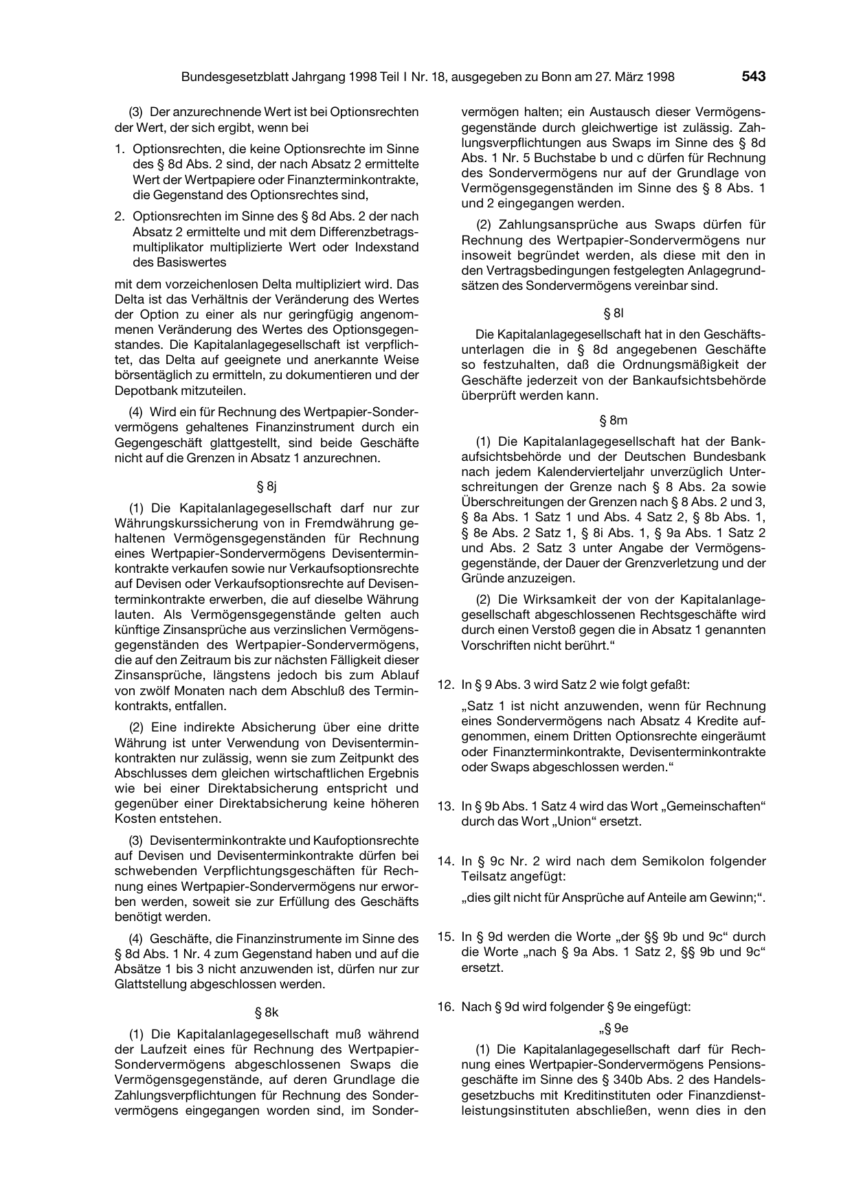 BGBl. 1998, Seite 543 — Originalseite als Abbildung