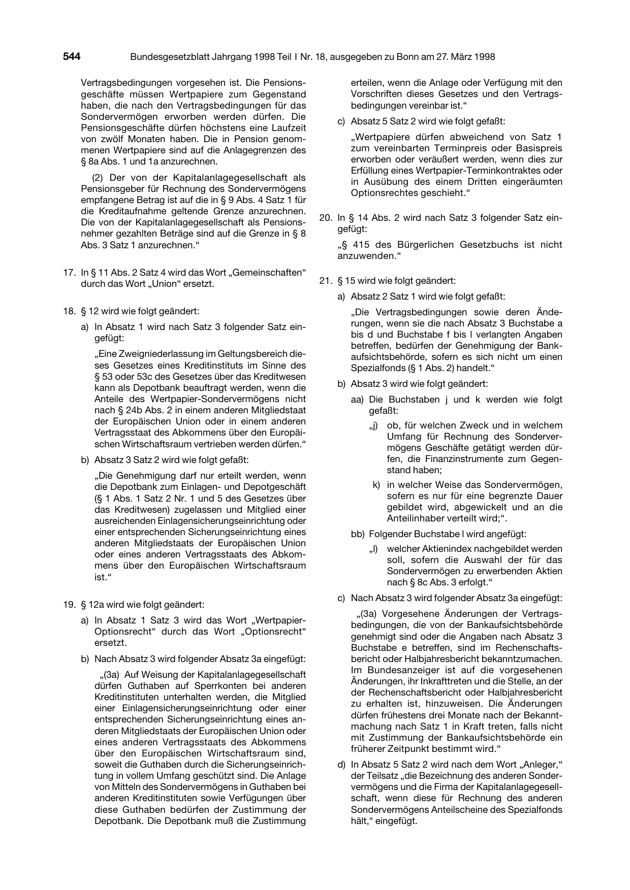 BGBl. 1998, Seite 544 — Originalseite als Abbildung