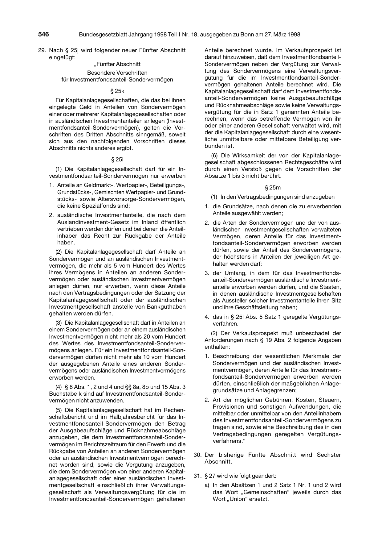 BGBl. 1998, Seite 546 — Originalseite als Abbildung