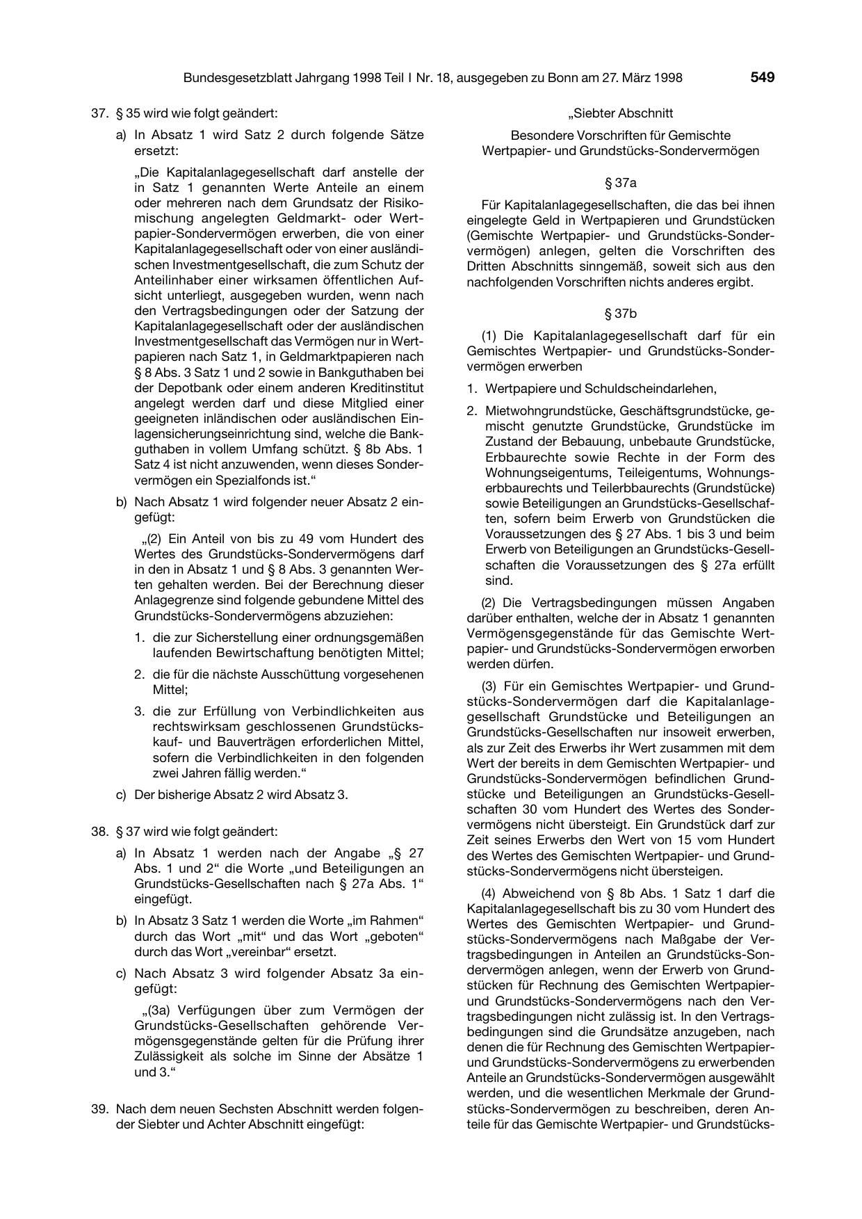 BGBl. 1998, Seite 549 — Originalseite als Abbildung