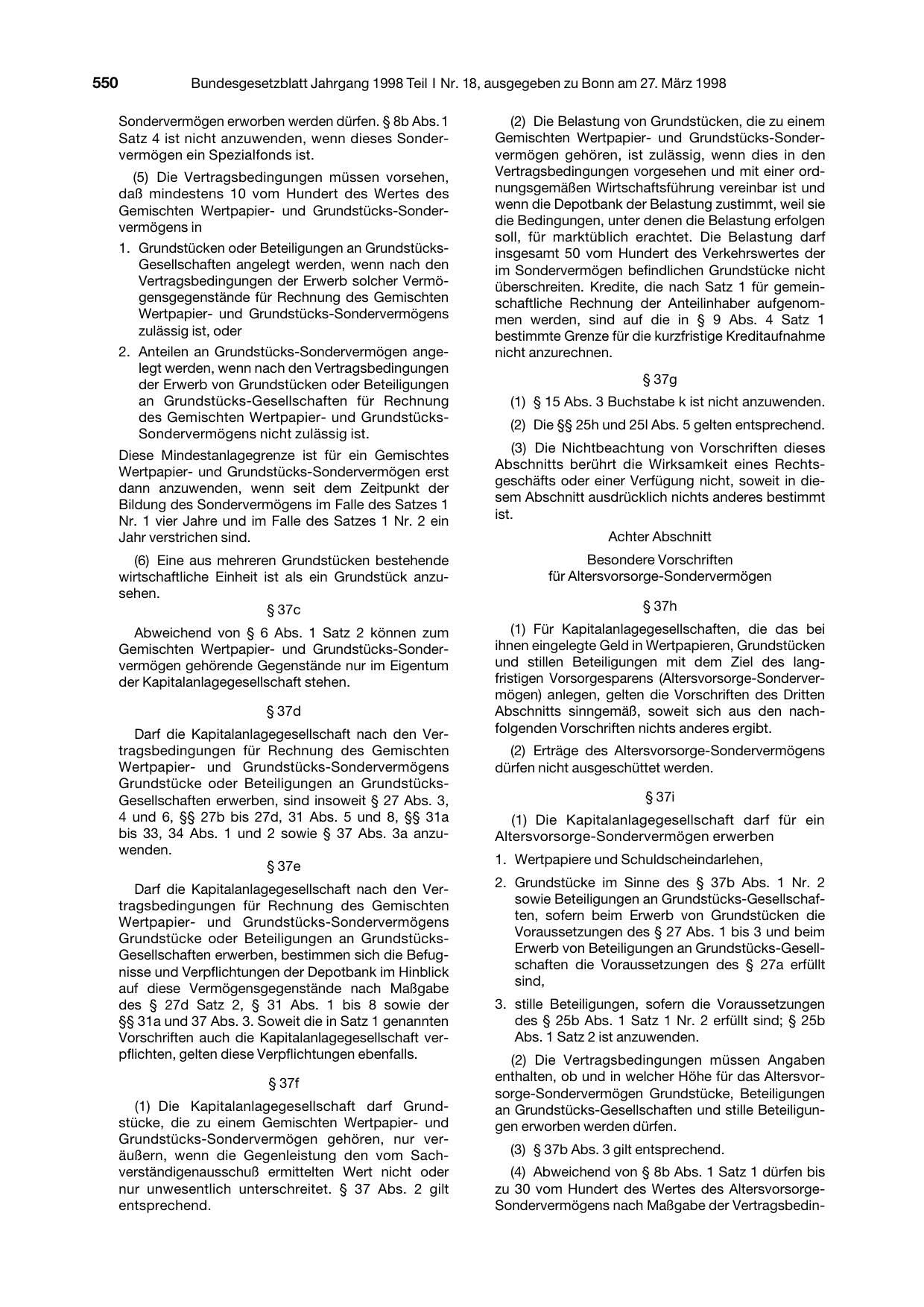 BGBl. 1998, Seite 550 — Originalseite als Abbildung