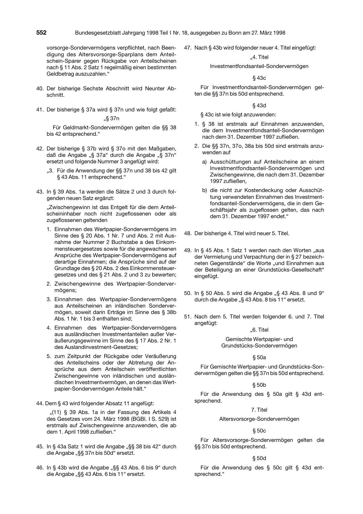 BGBl. 1998, Seite 552 — Originalseite als Abbildung