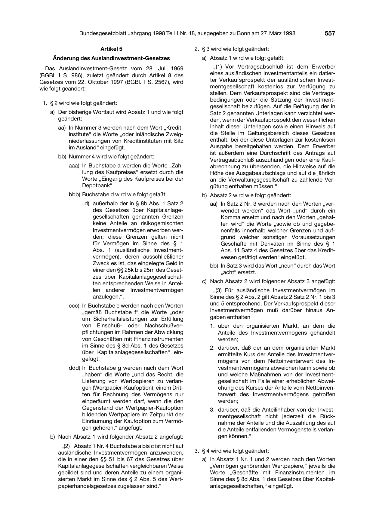 BGBl. 1998, Seite 557 — Originalseite als Abbildung