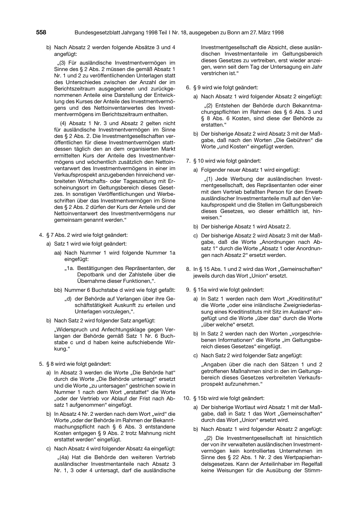 BGBl. 1998, Seite 558 — Originalseite als Abbildung