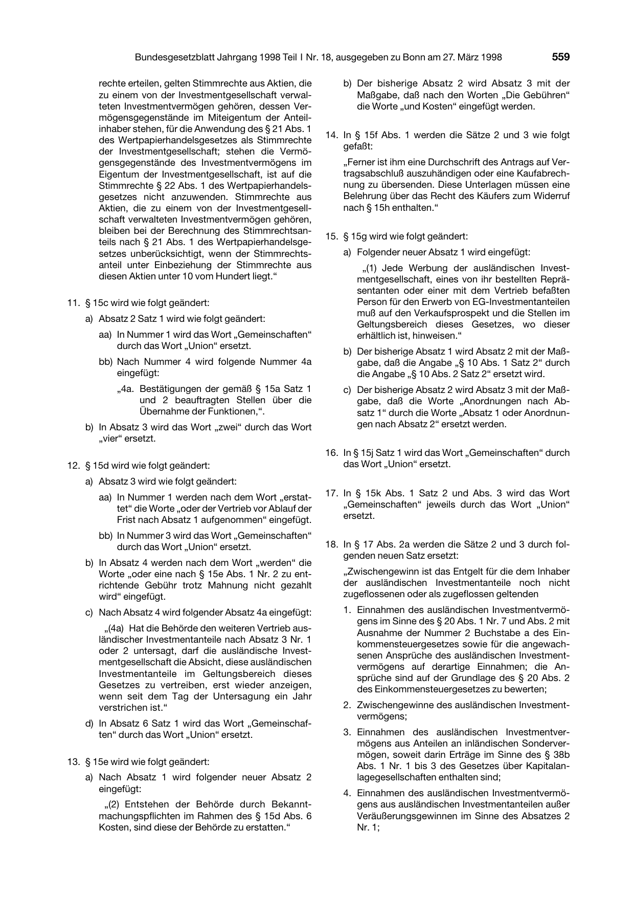 BGBl. 1998, Seite 559 — Originalseite als Abbildung