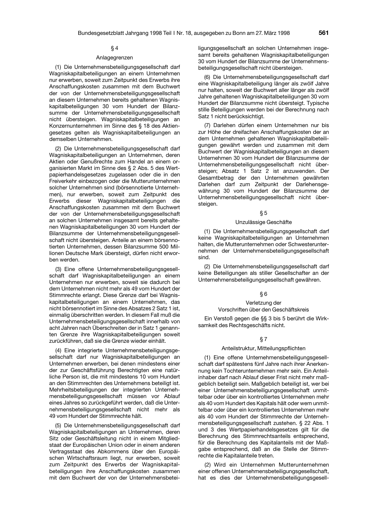 BGBl. 1998, Seite 561 — Originalseite als Abbildung