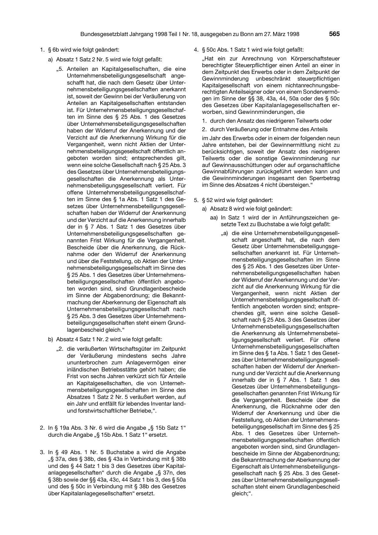 BGBl. 1998, Seite 565 — Originalseite als Abbildung