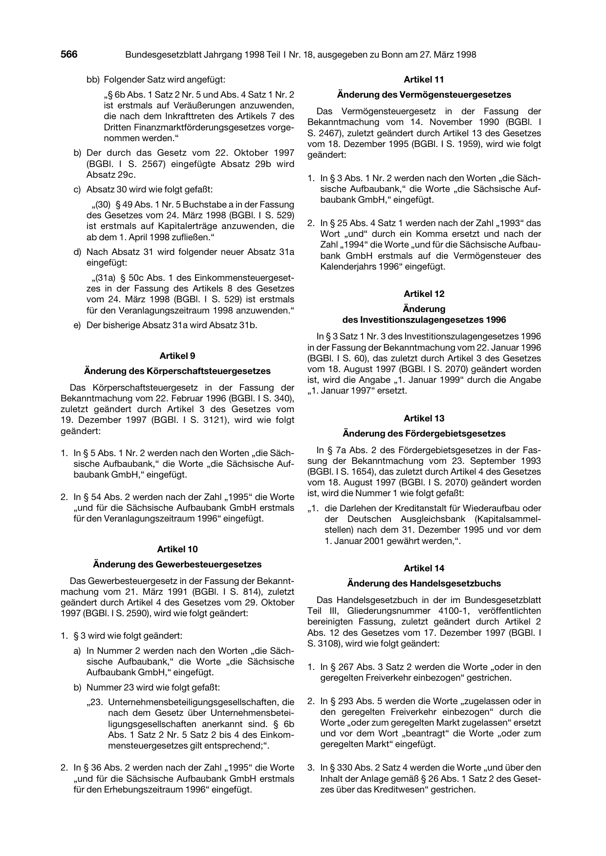 BGBl. 1998, Seite 566 — Originalseite als Abbildung