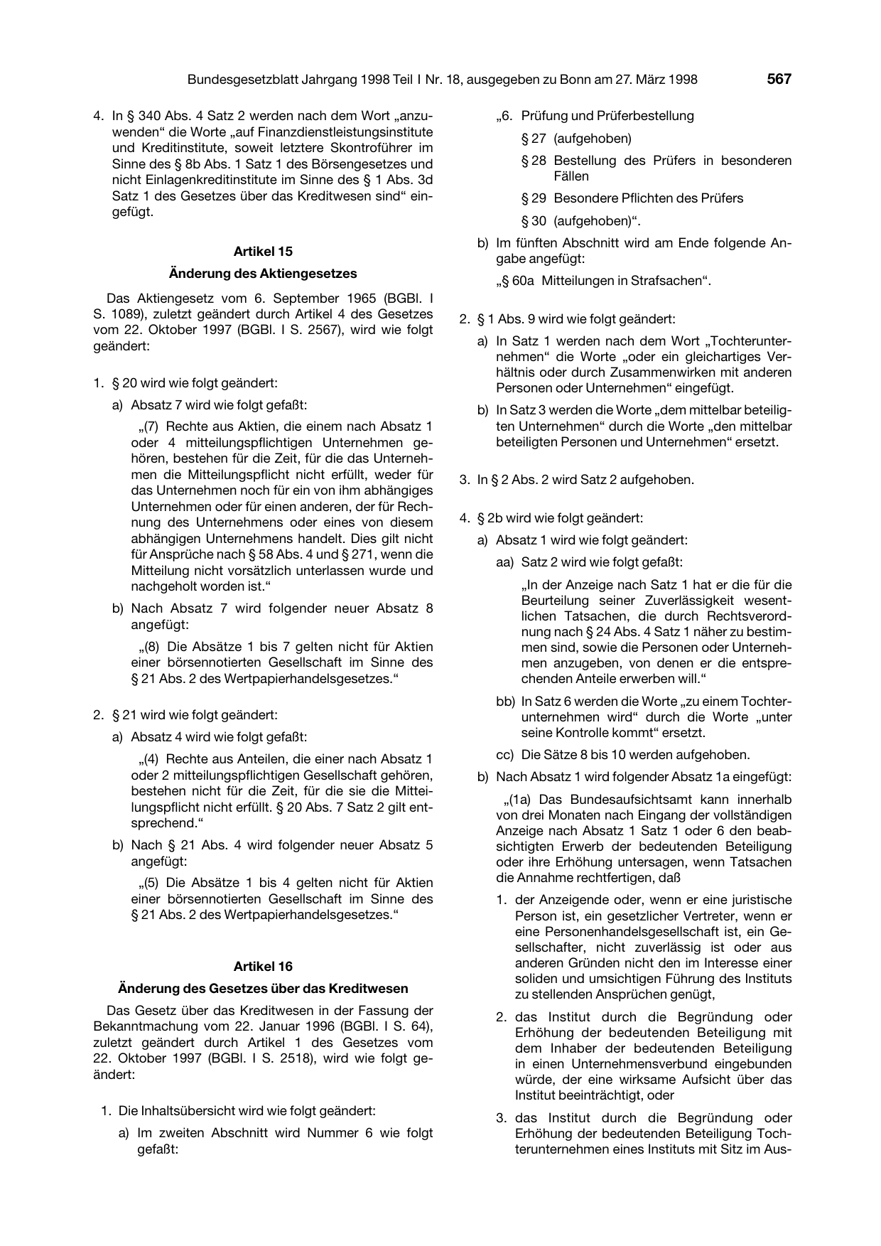 BGBl. 1998, Seite 567 — Originalseite als Abbildung