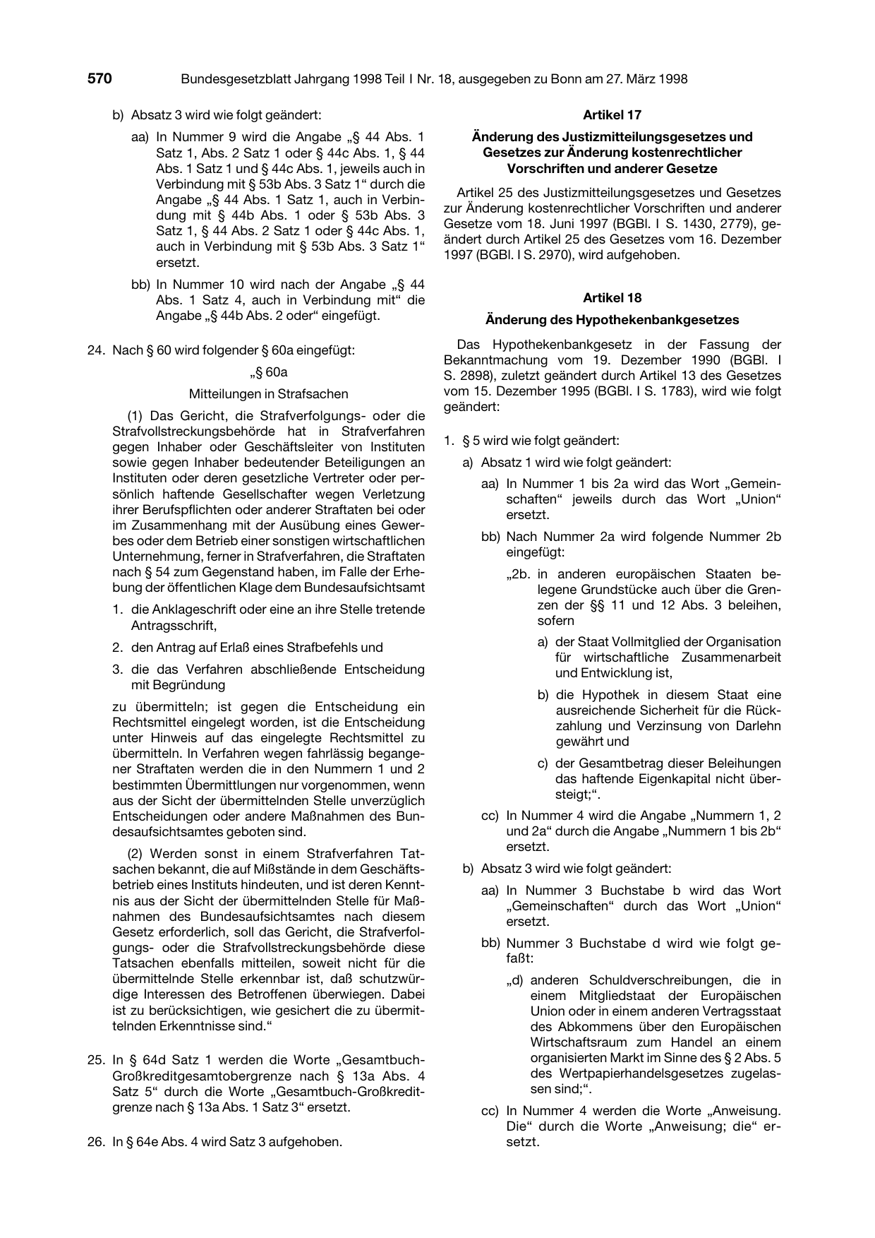 BGBl. 1998, Seite 570 — Originalseite als Abbildung