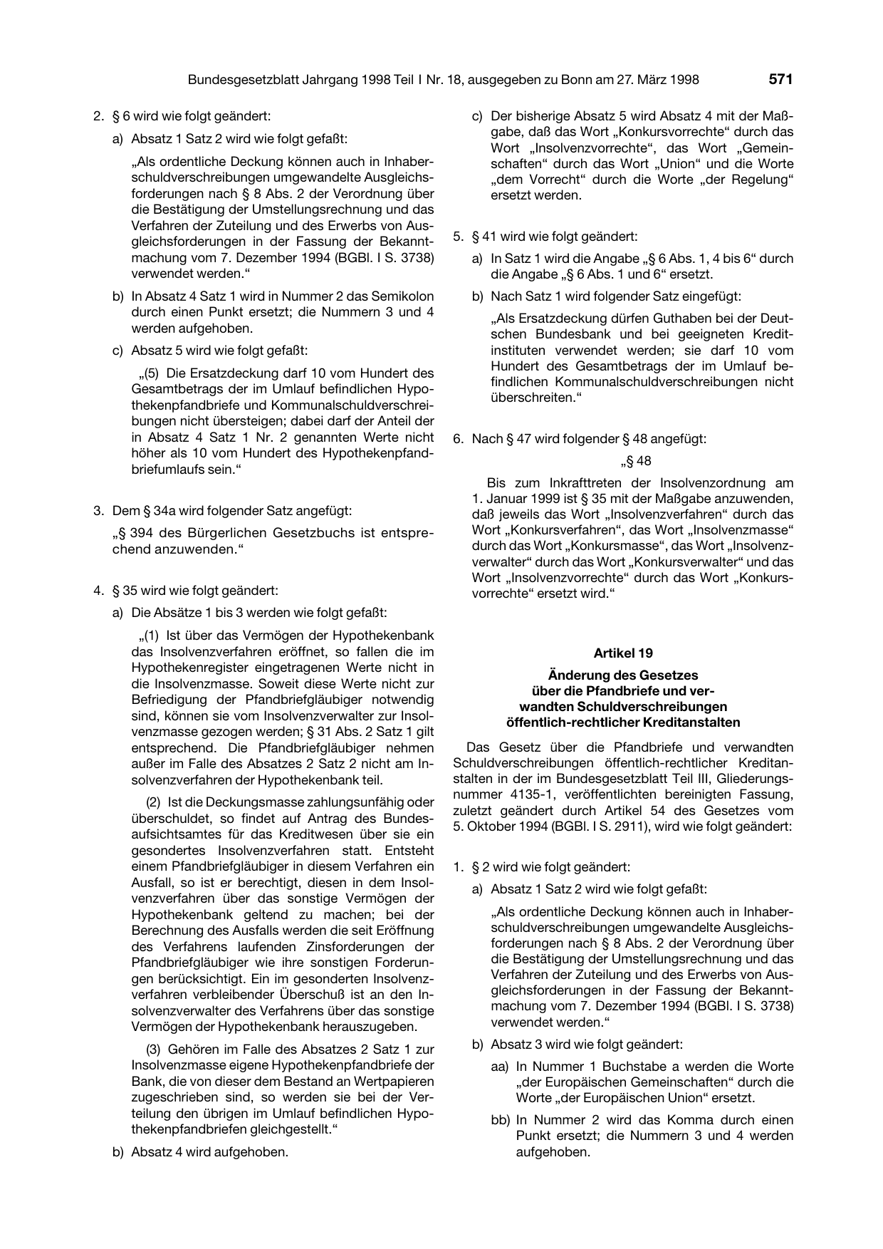 BGBl. 1998, Seite 571 — Originalseite als Abbildung