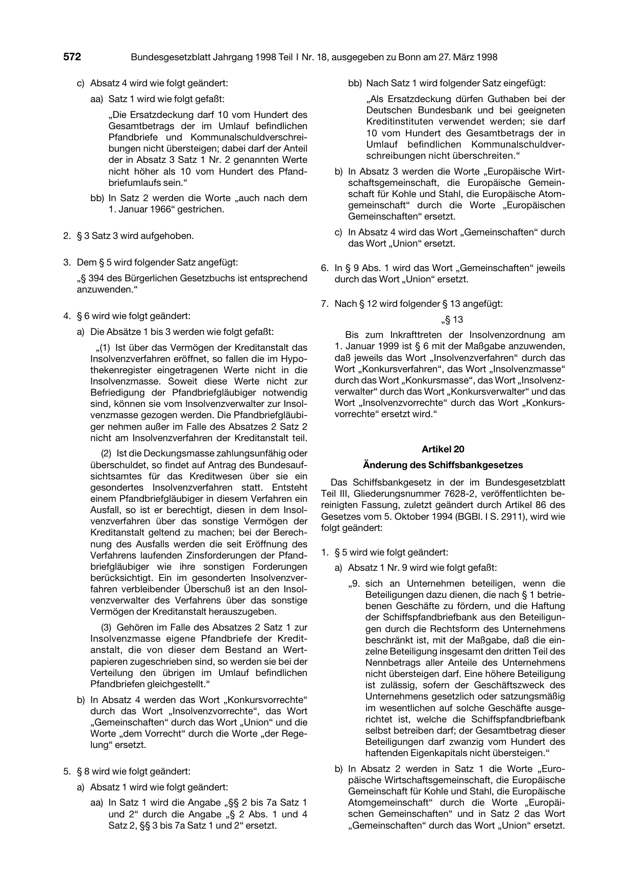 BGBl. 1998, Seite 572 — Originalseite als Abbildung