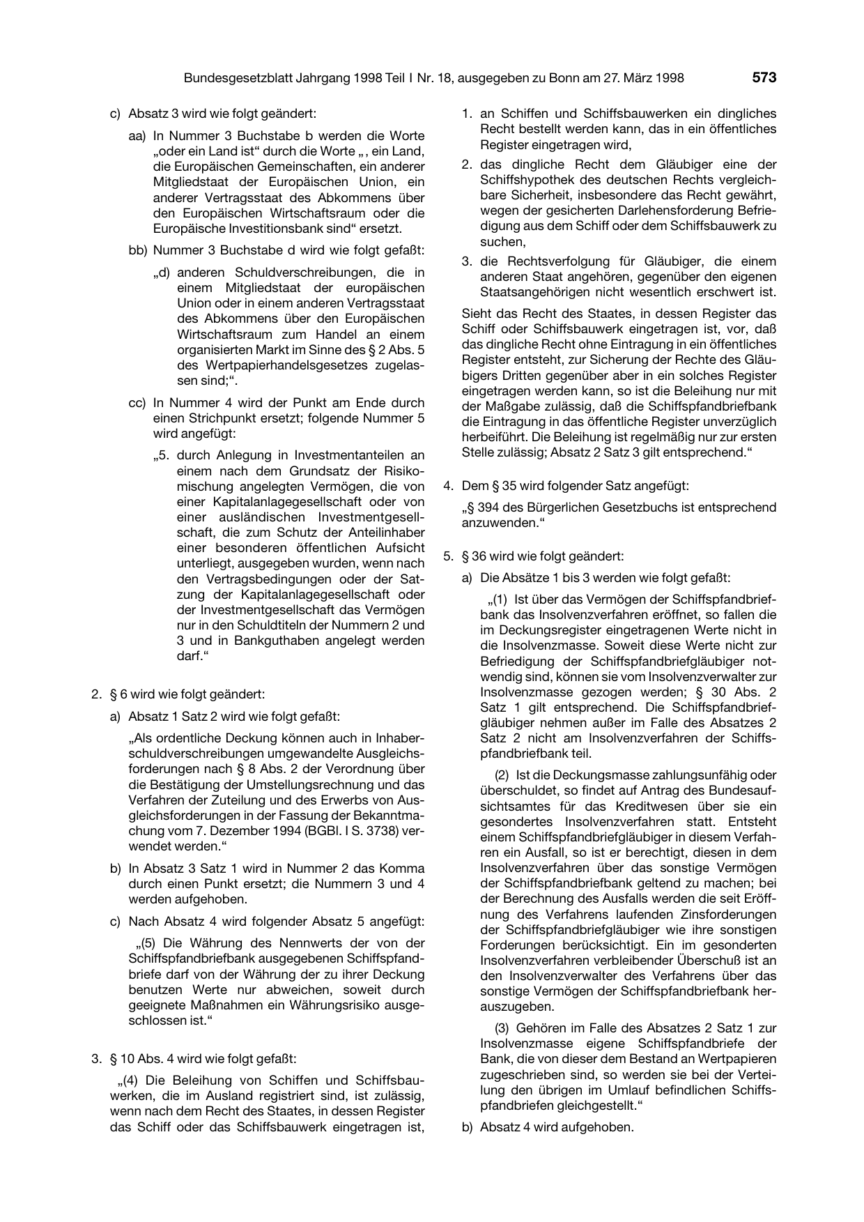 BGBl. 1998, Seite 573 — Originalseite als Abbildung