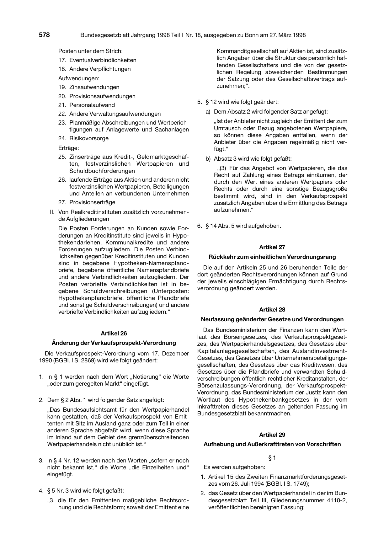 BGBl. 1998, Seite 578 — Originalseite als Abbildung