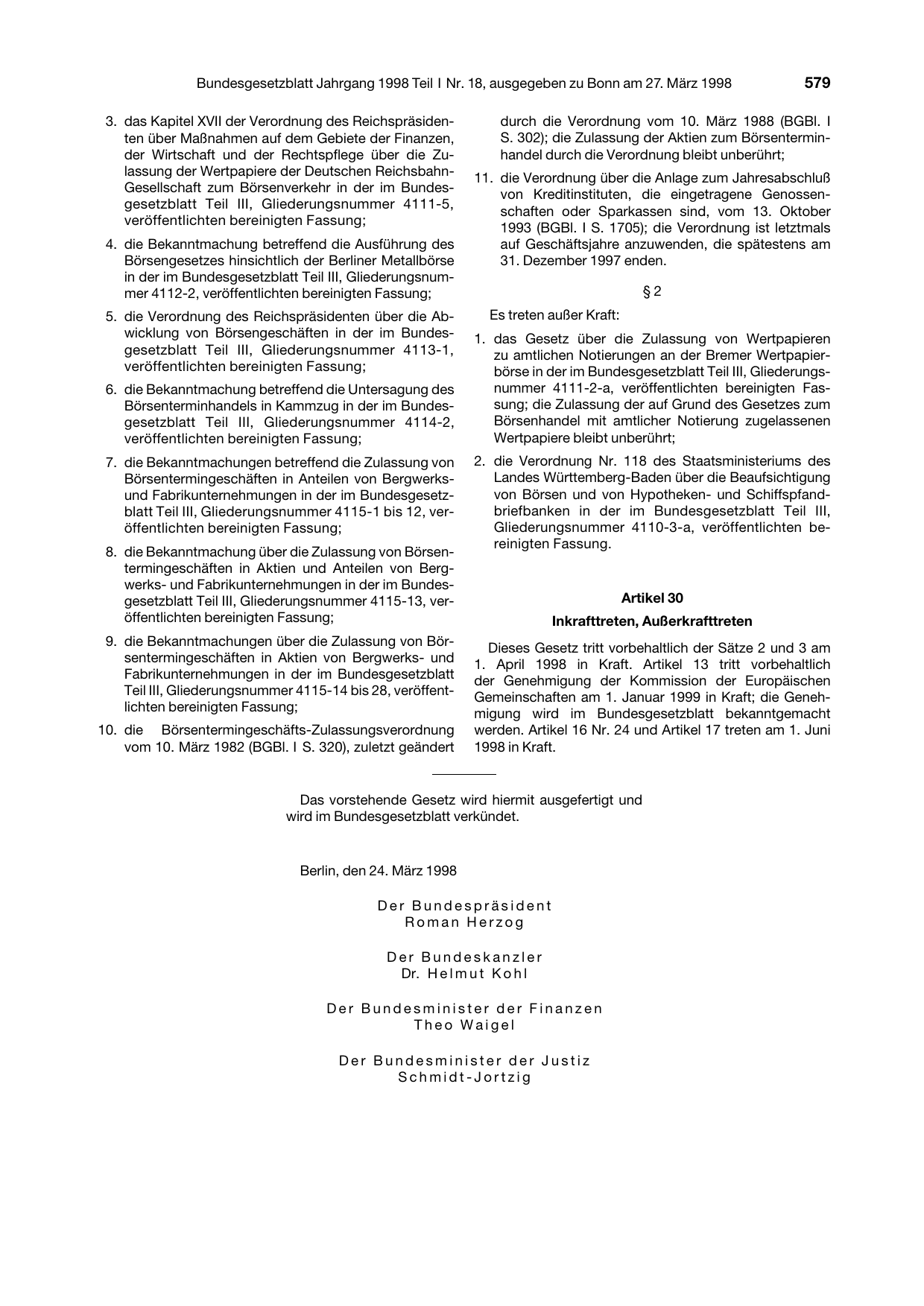 BGBl. 1998, Seite 579 — Originalseite als Abbildung