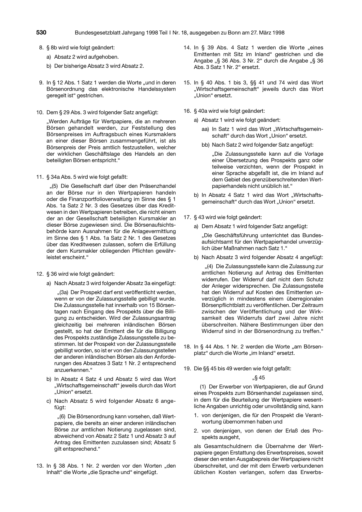 BGBl. 1998, Seite 530 — Originalseite als Abbildung