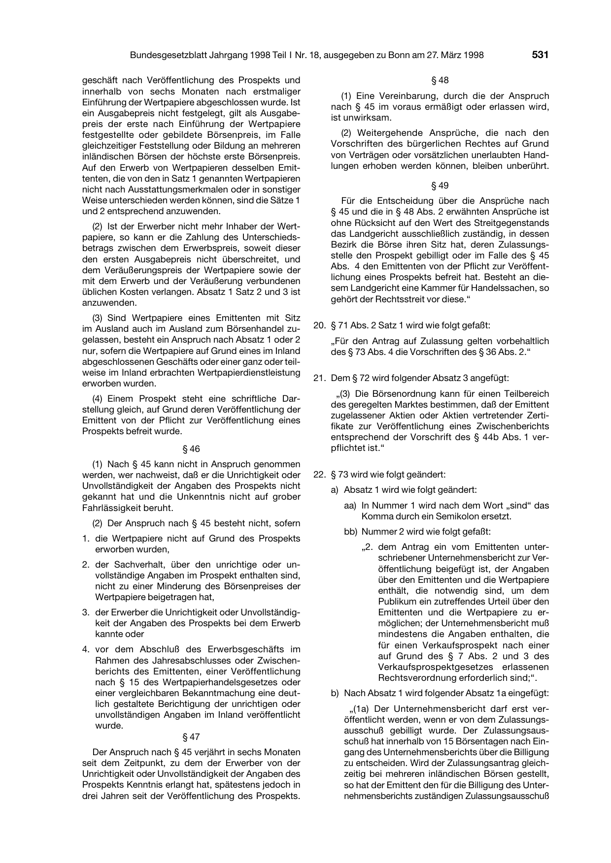 BGBl. 1998, Seite 531 — Originalseite als Abbildung