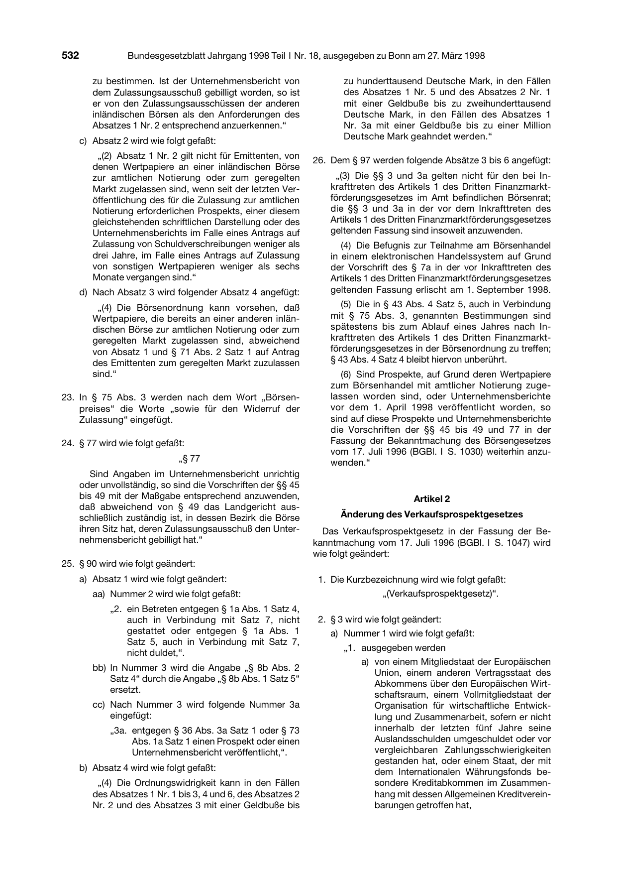 BGBl. 1998, Seite 532 — Originalseite als Abbildung