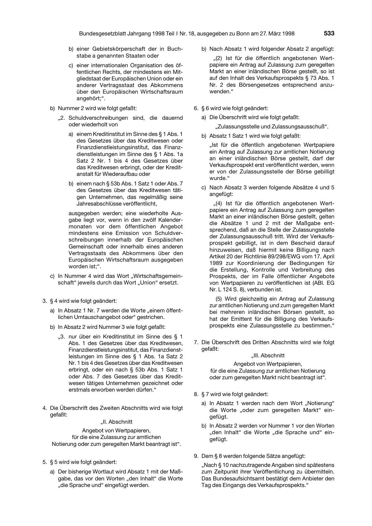 BGBl. 1998, Seite 533 — Originalseite als Abbildung