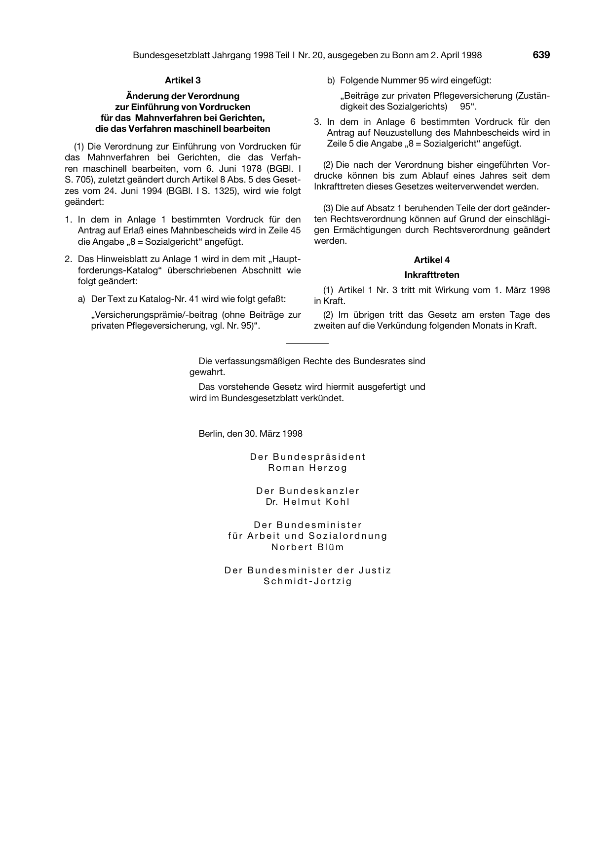 BGBl. 1998, Seite 639 — Originalseite als Abbildung
