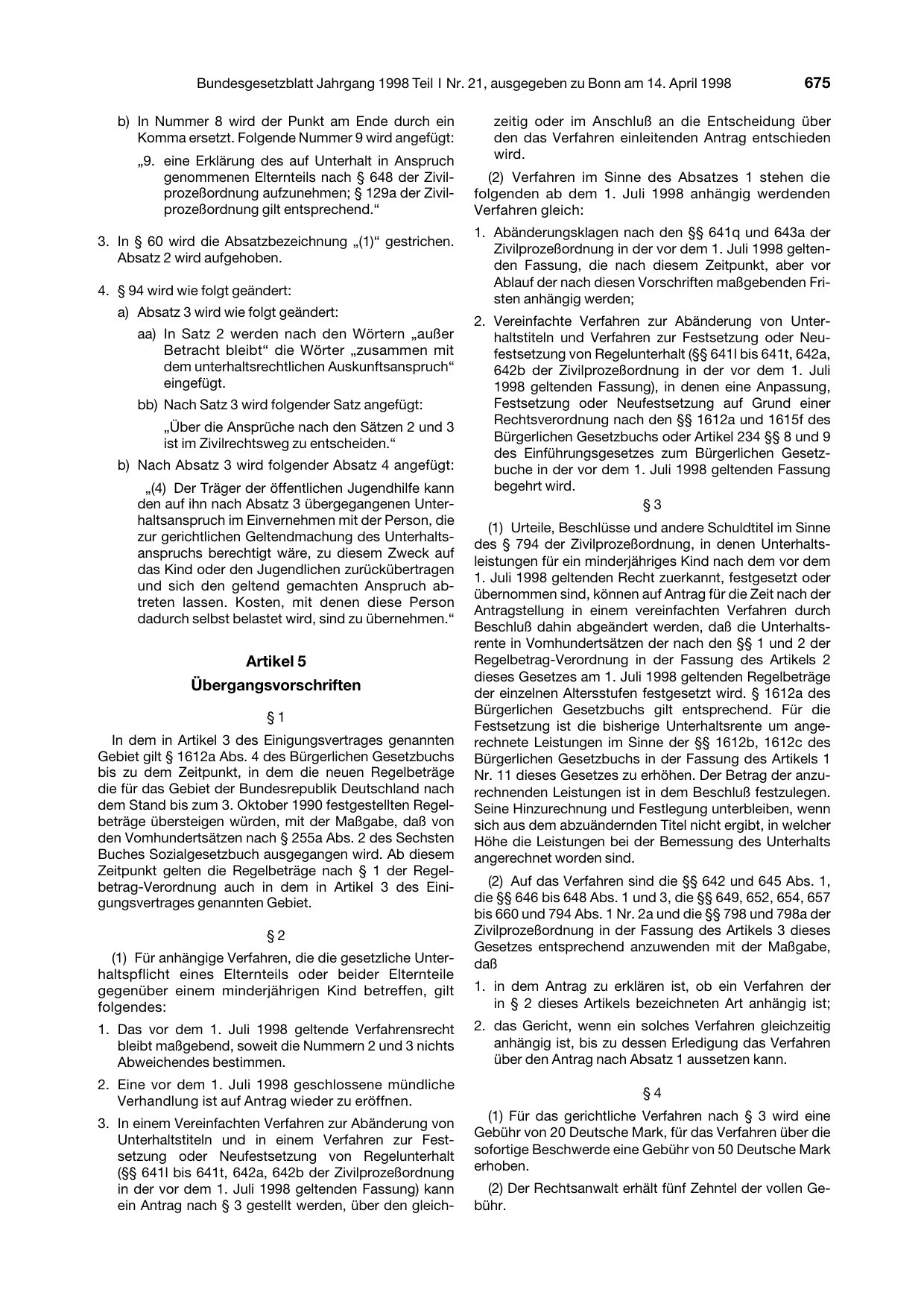 BGBl. 1998, Seite 675 — Originalseite als Abbildung