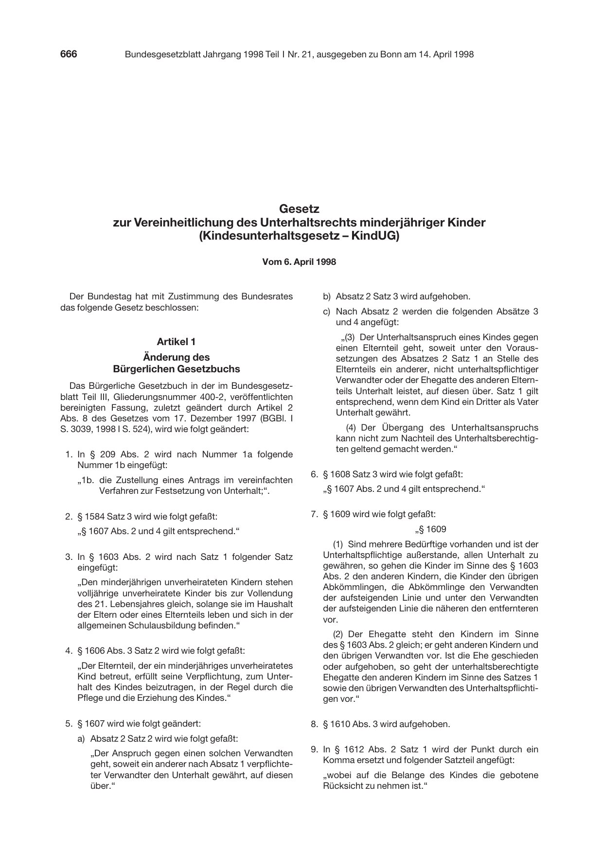 BGBl. 1998, Seite 666 — Originalseite als Abbildung