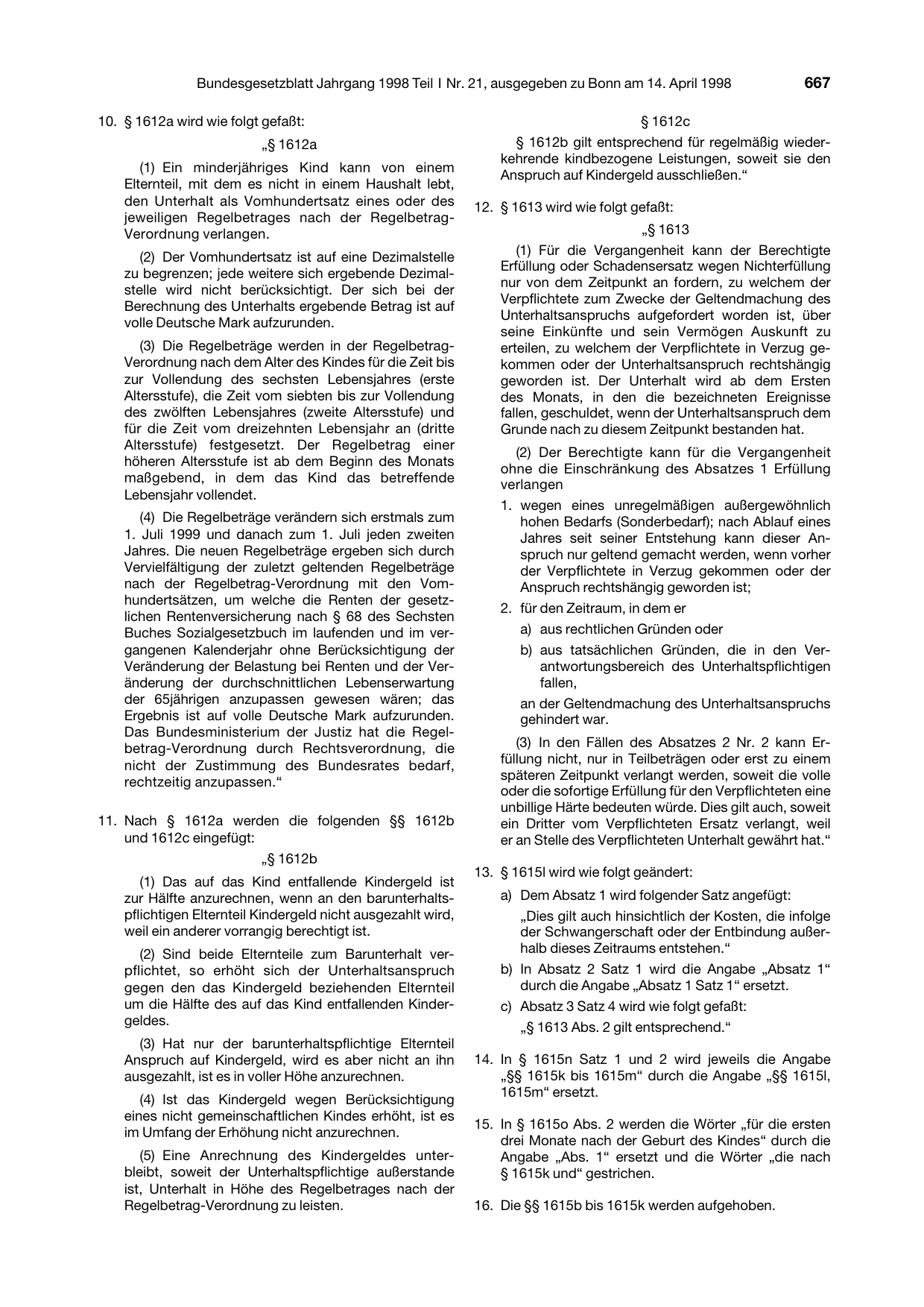 BGBl. 1998, Seite 667 — Originalseite als Abbildung