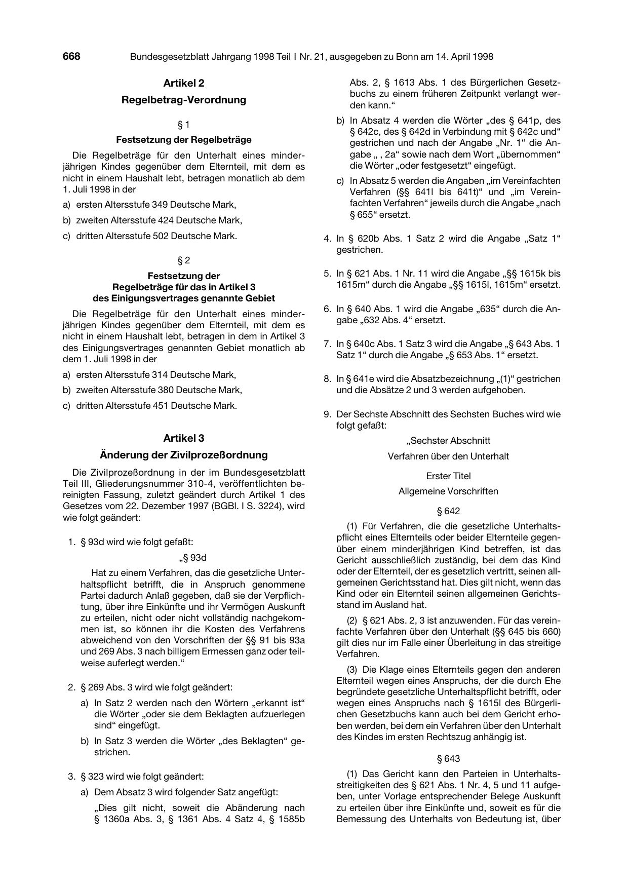 BGBl. 1998, Seite 668 — Originalseite als Abbildung