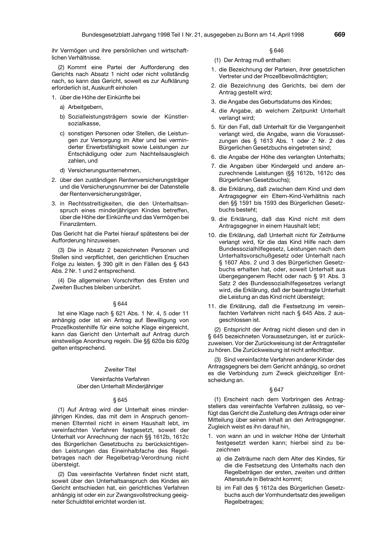 BGBl. 1998, Seite 669 — Originalseite als Abbildung