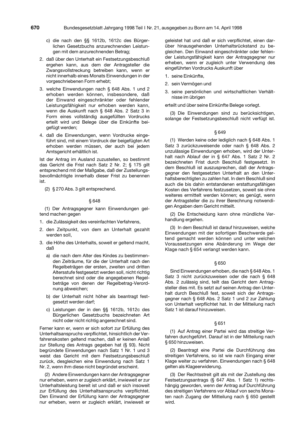 BGBl. 1998, Seite 670 — Originalseite als Abbildung