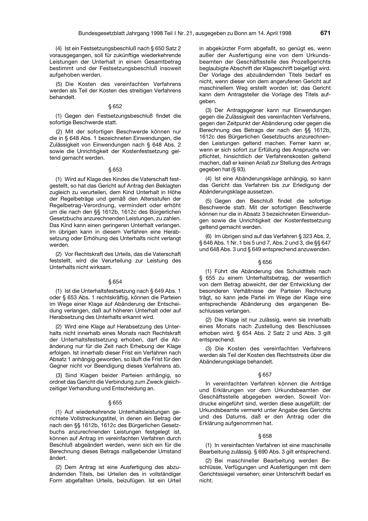 BGBl. 1998, Seite 671 — Originalseite als Abbildung