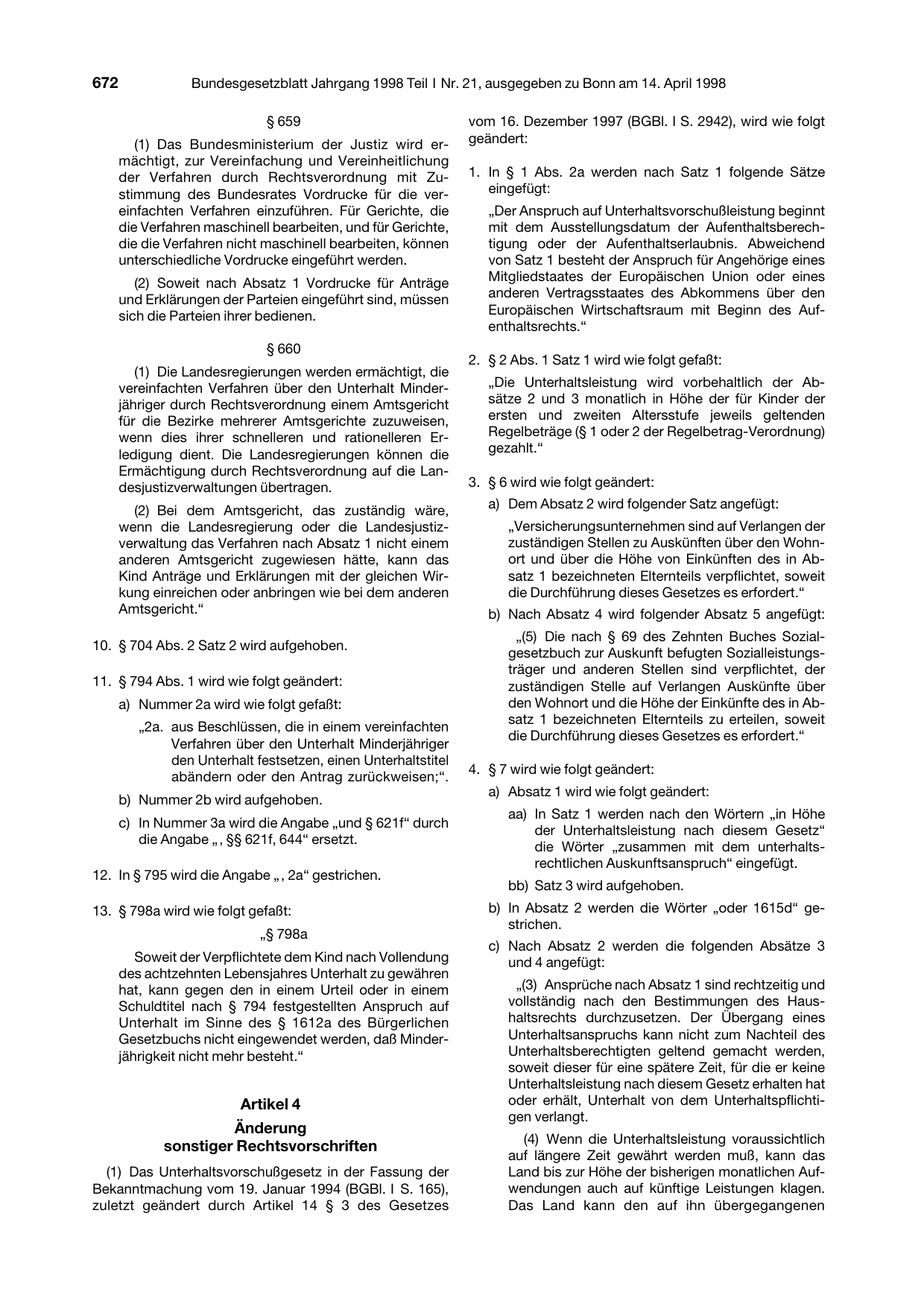 BGBl. 1998, Seite 672 — Originalseite als Abbildung