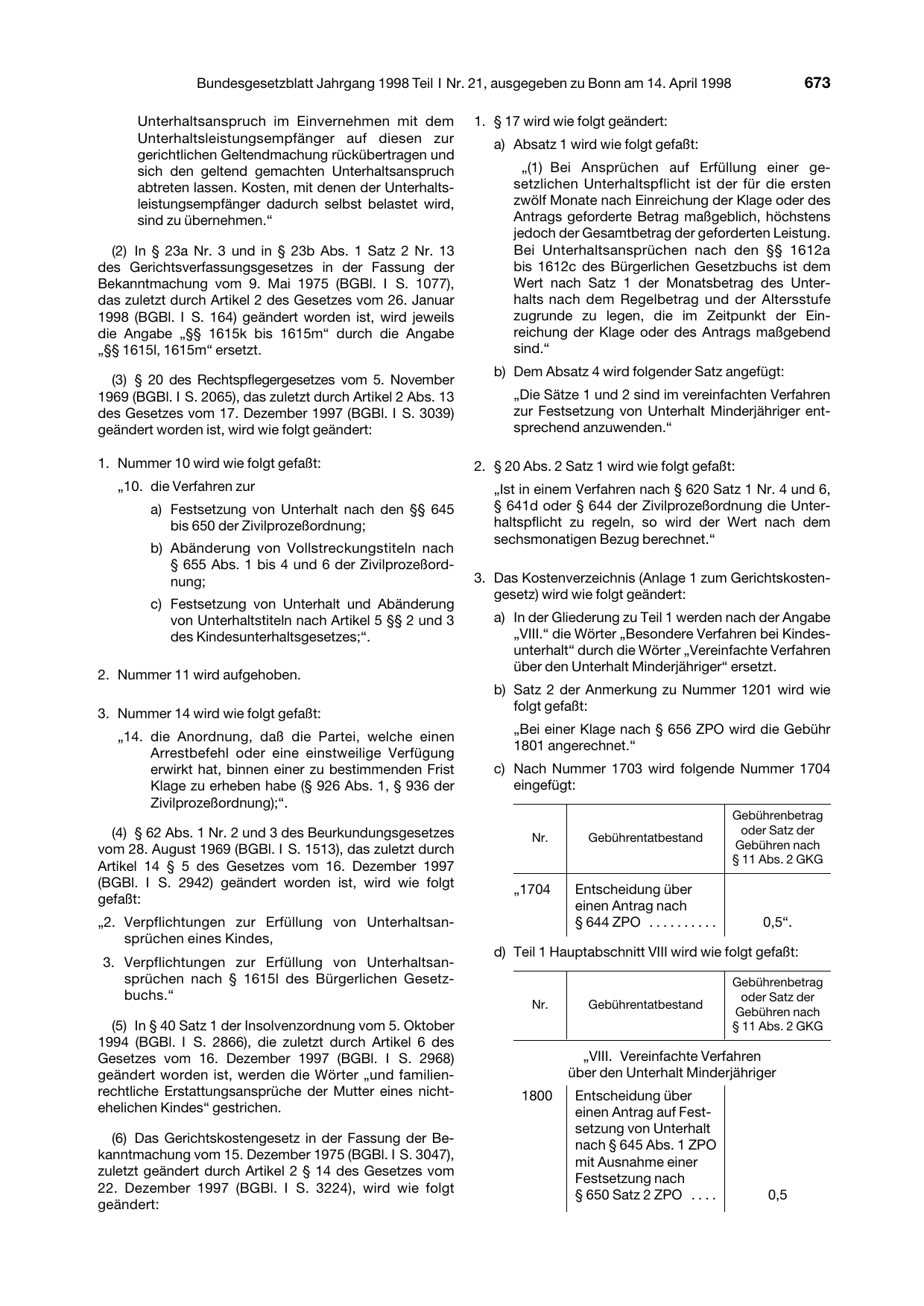 BGBl. 1998, Seite 673 — Originalseite als Abbildung