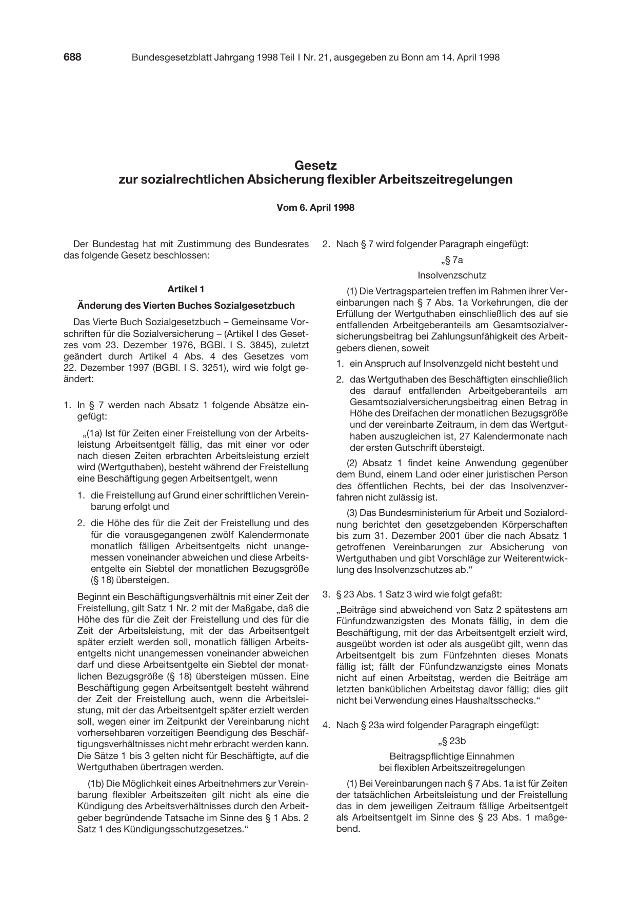 BGBl. 1998, Seite 688 — Originalseite als Abbildung