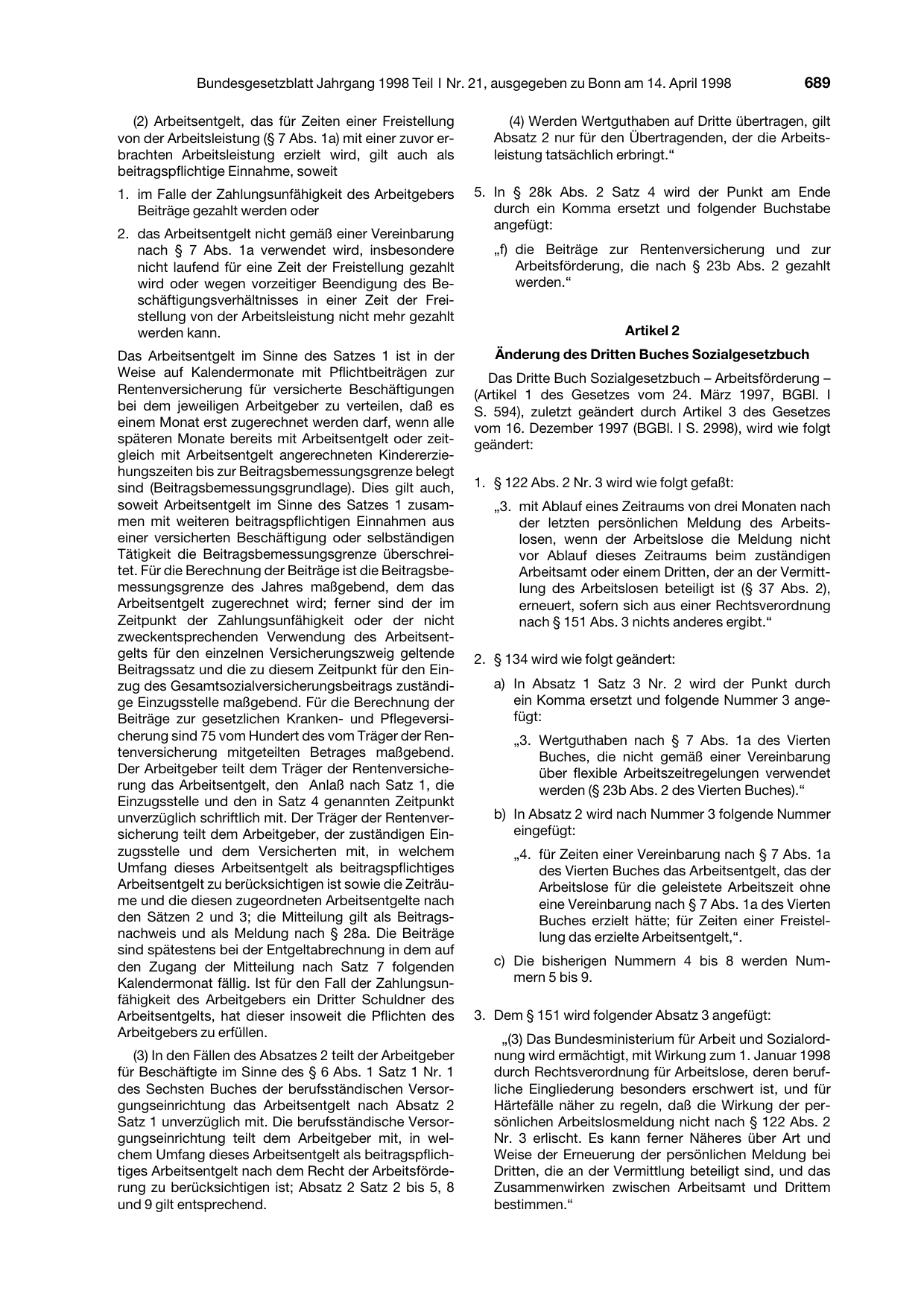 BGBl. 1998, Seite 689 — Originalseite als Abbildung