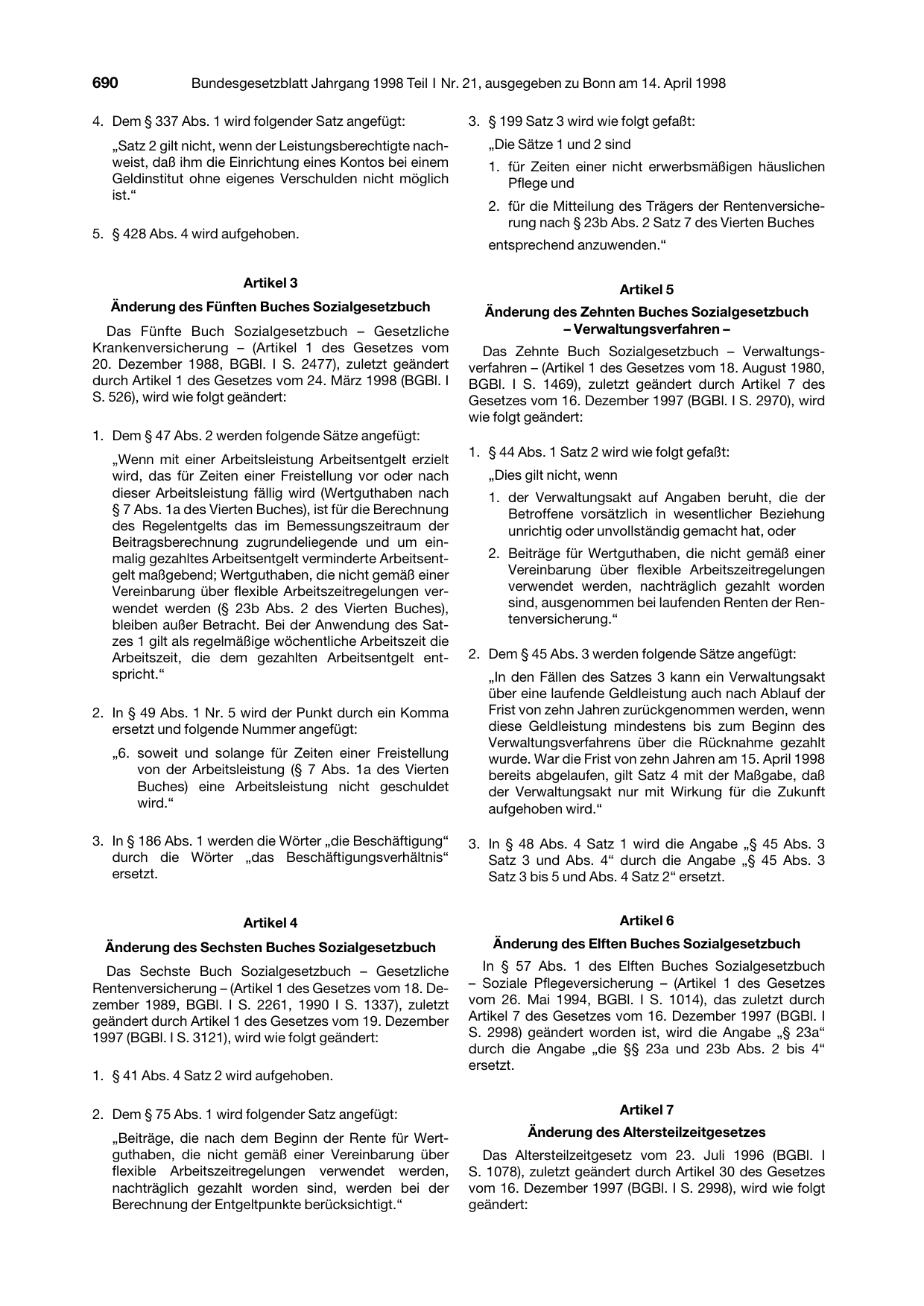 BGBl. 1998, Seite 690 — Originalseite als Abbildung