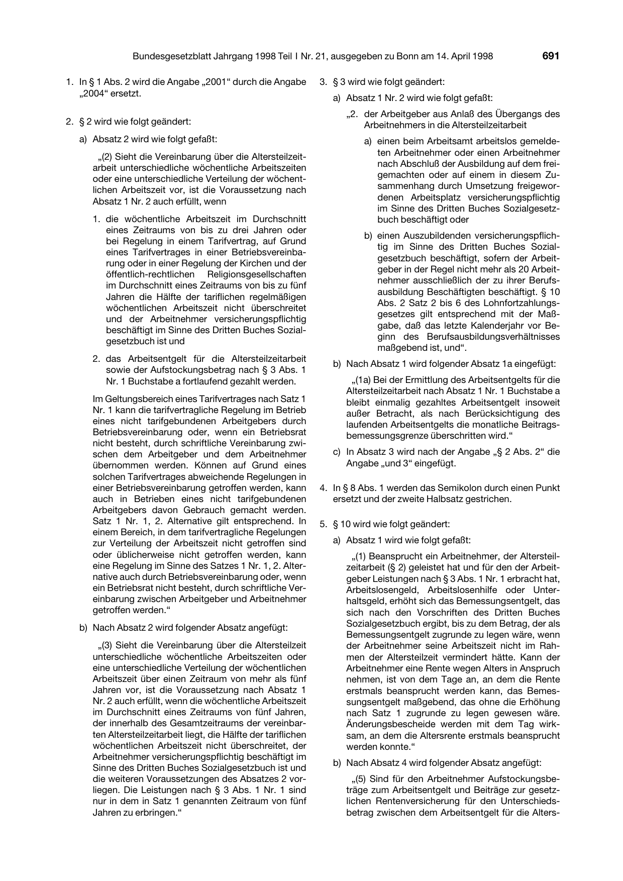 BGBl. 1998, Seite 691 — Originalseite als Abbildung