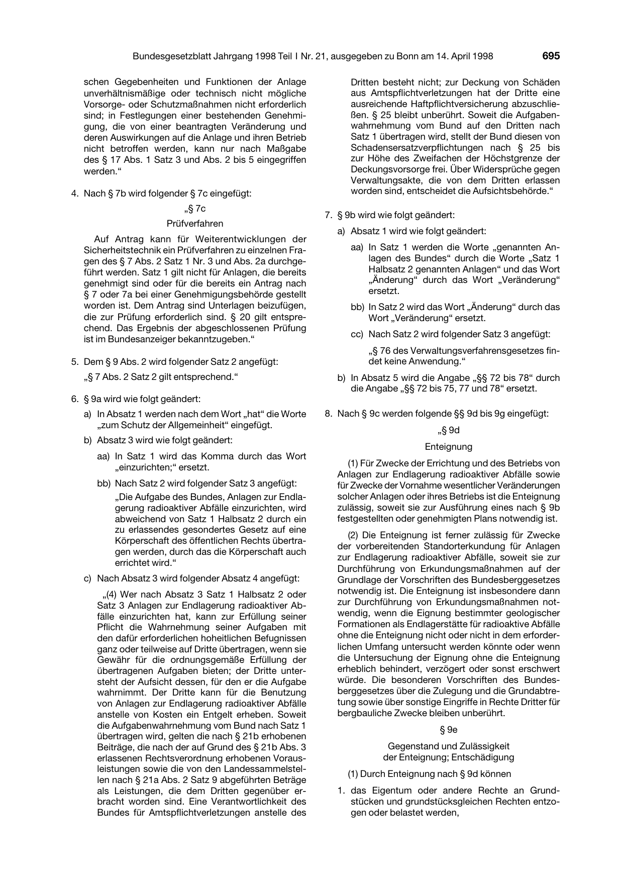 BGBl. 1998, Seite 695 — Originalseite als Abbildung