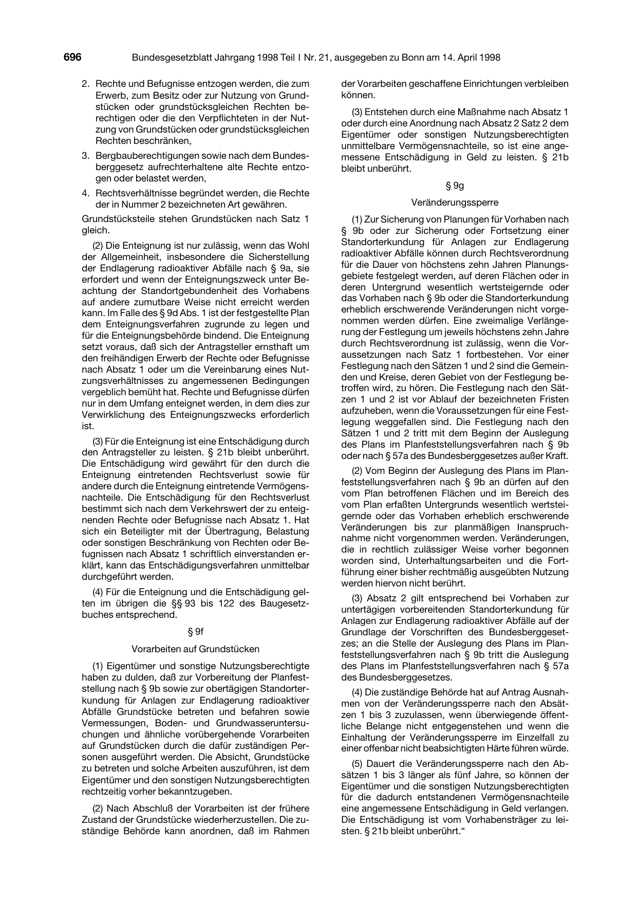 BGBl. 1998, Seite 696 — Originalseite als Abbildung