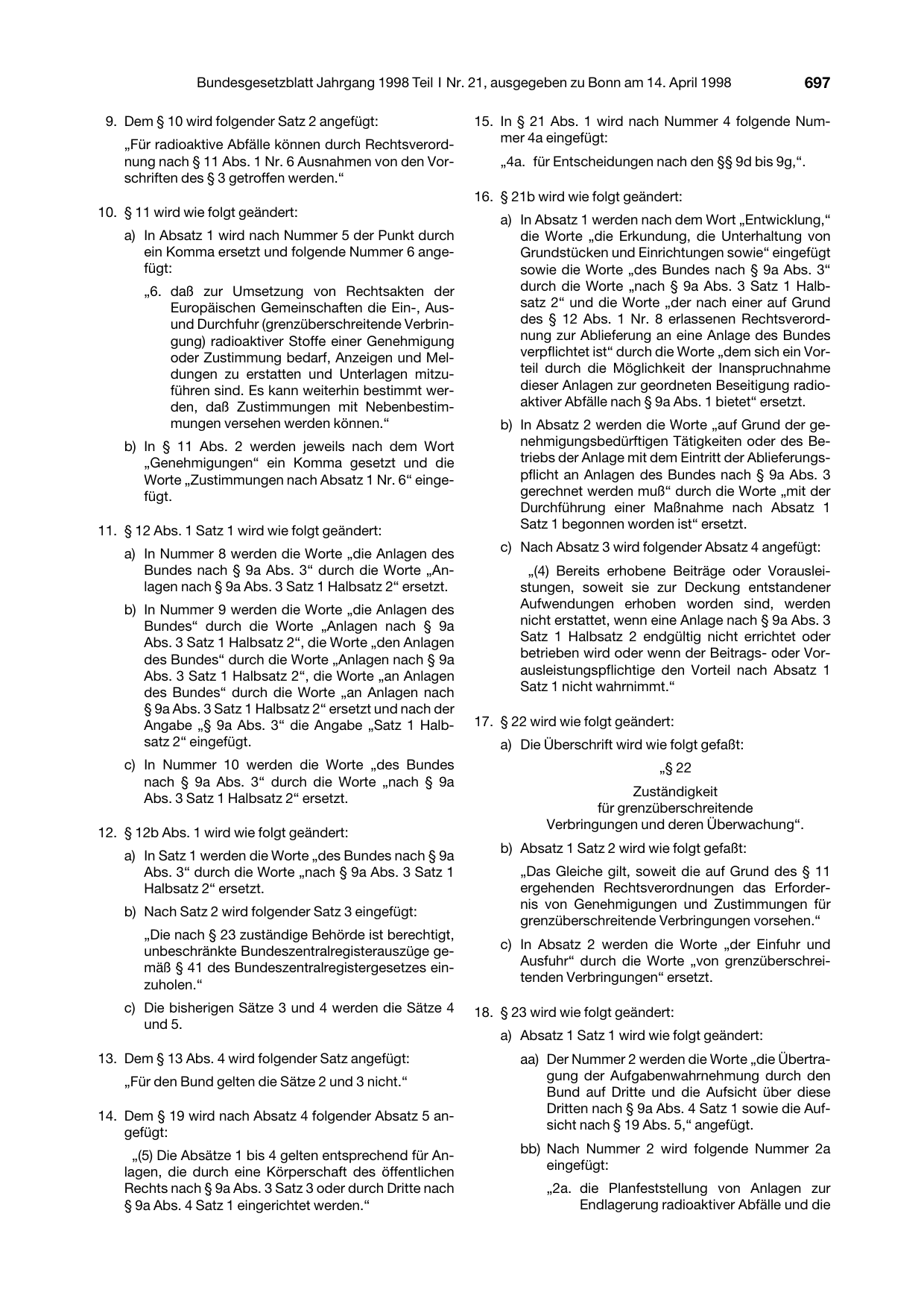 BGBl. 1998, Seite 697 — Originalseite als Abbildung