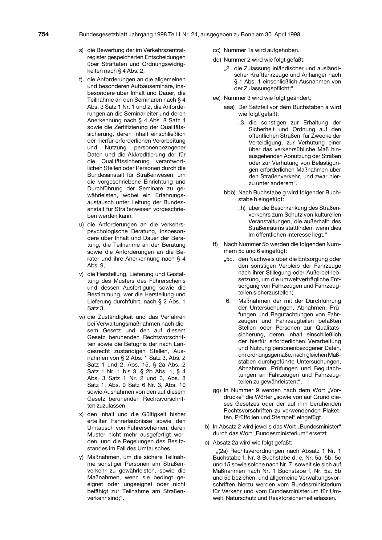 BGBl. 1998, Seite 754 — Originalseite als Abbildung