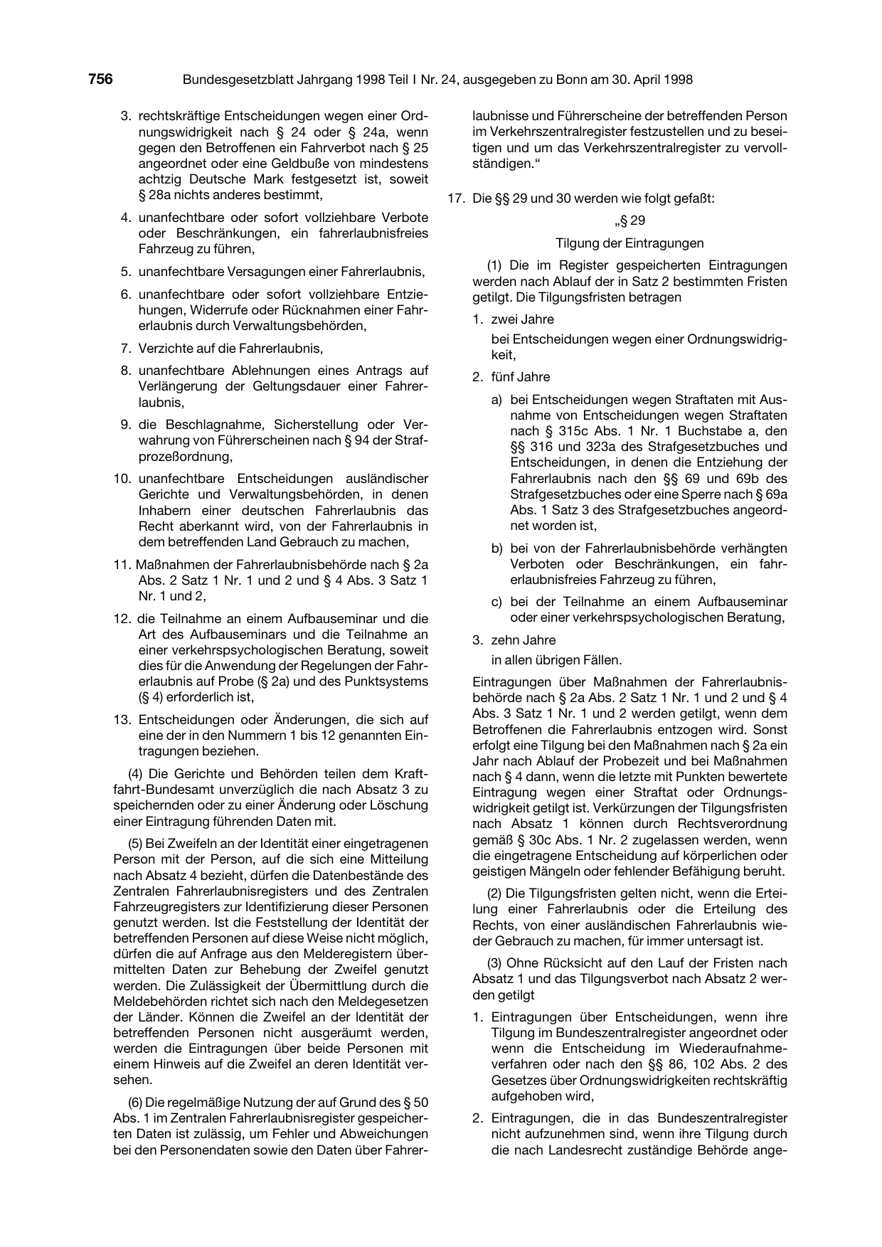 BGBl. 1998, Seite 756 — Originalseite als Abbildung