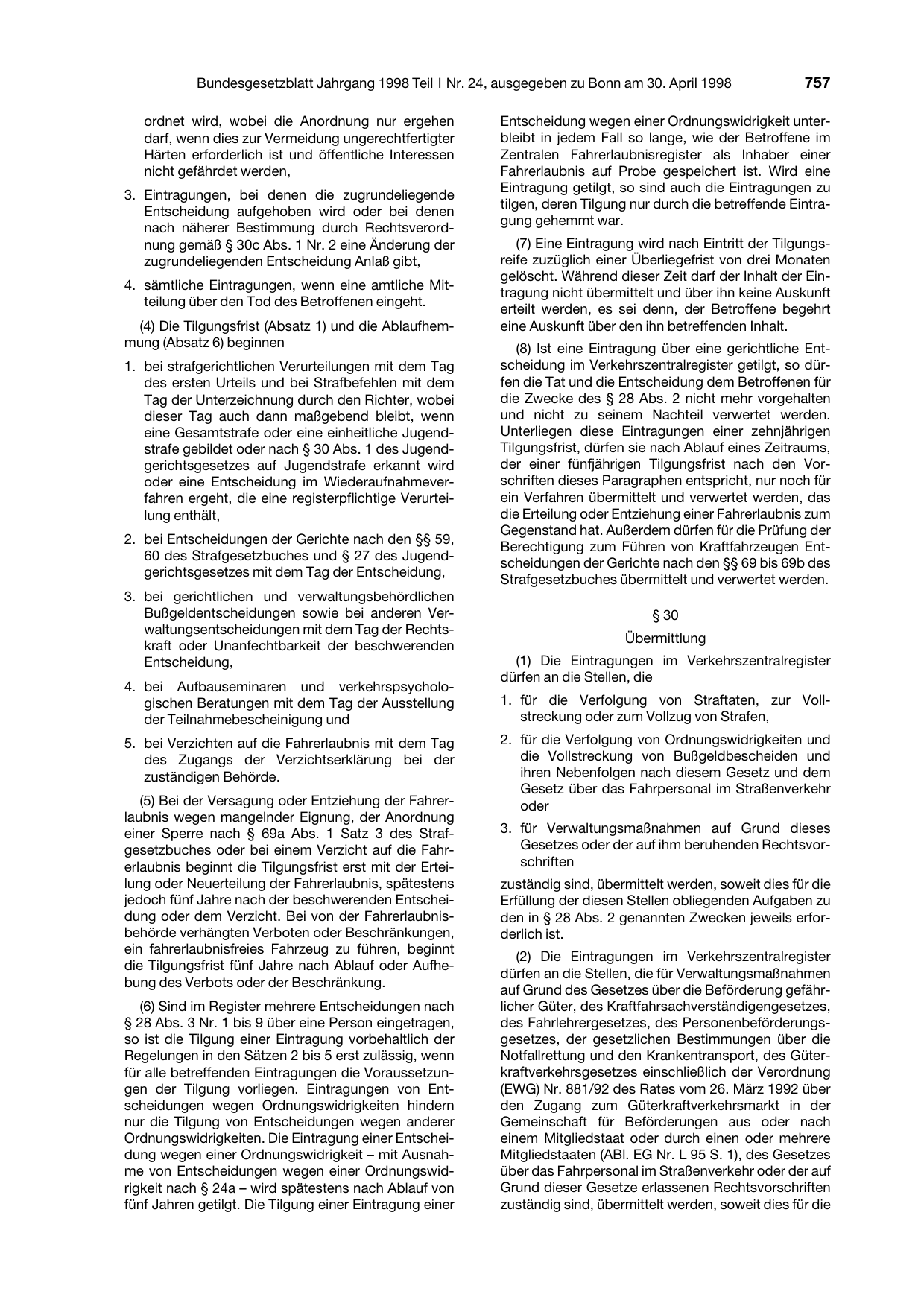 BGBl. 1998, Seite 757 — Originalseite als Abbildung