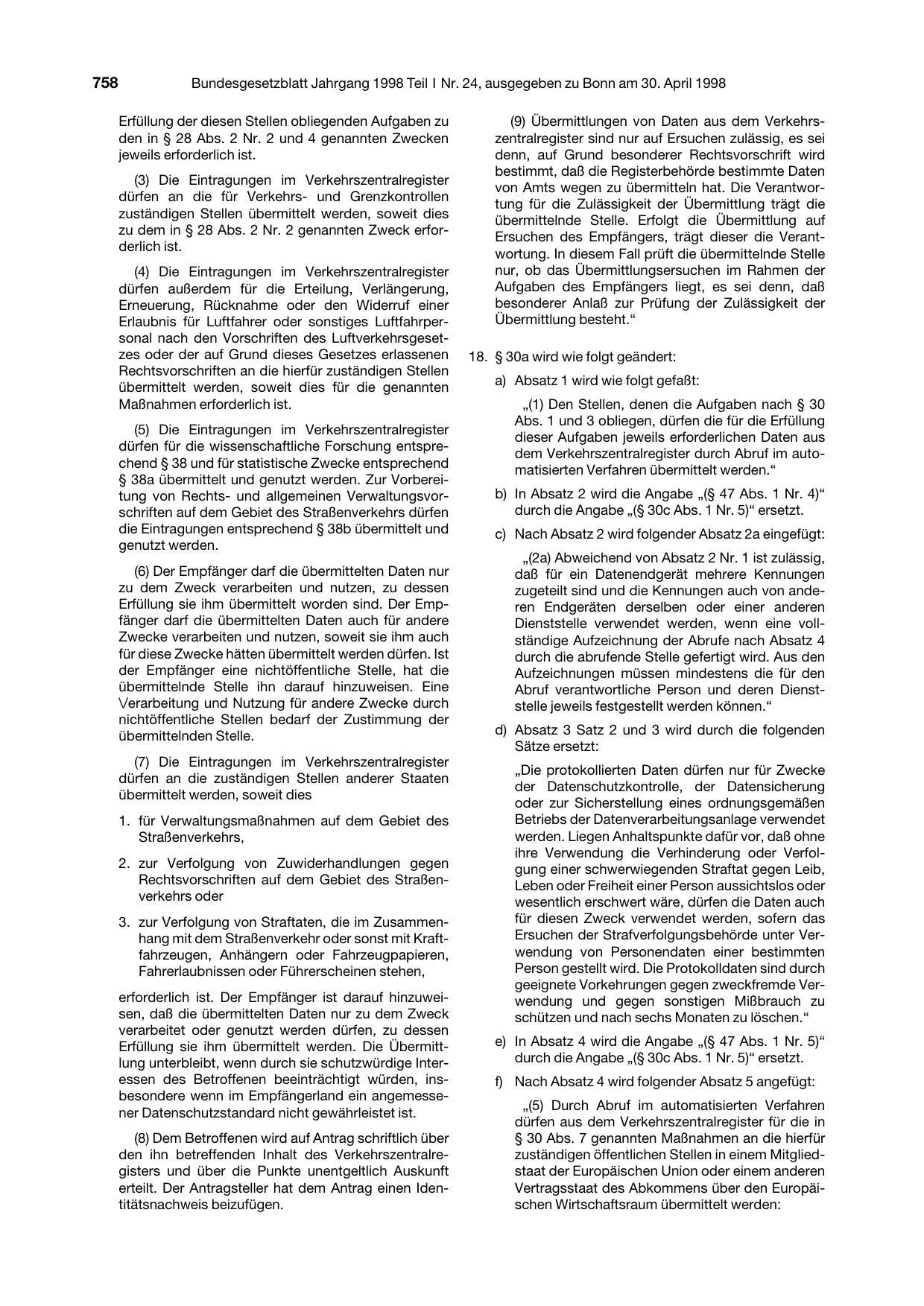 BGBl. 1998, Seite 758 — Originalseite als Abbildung