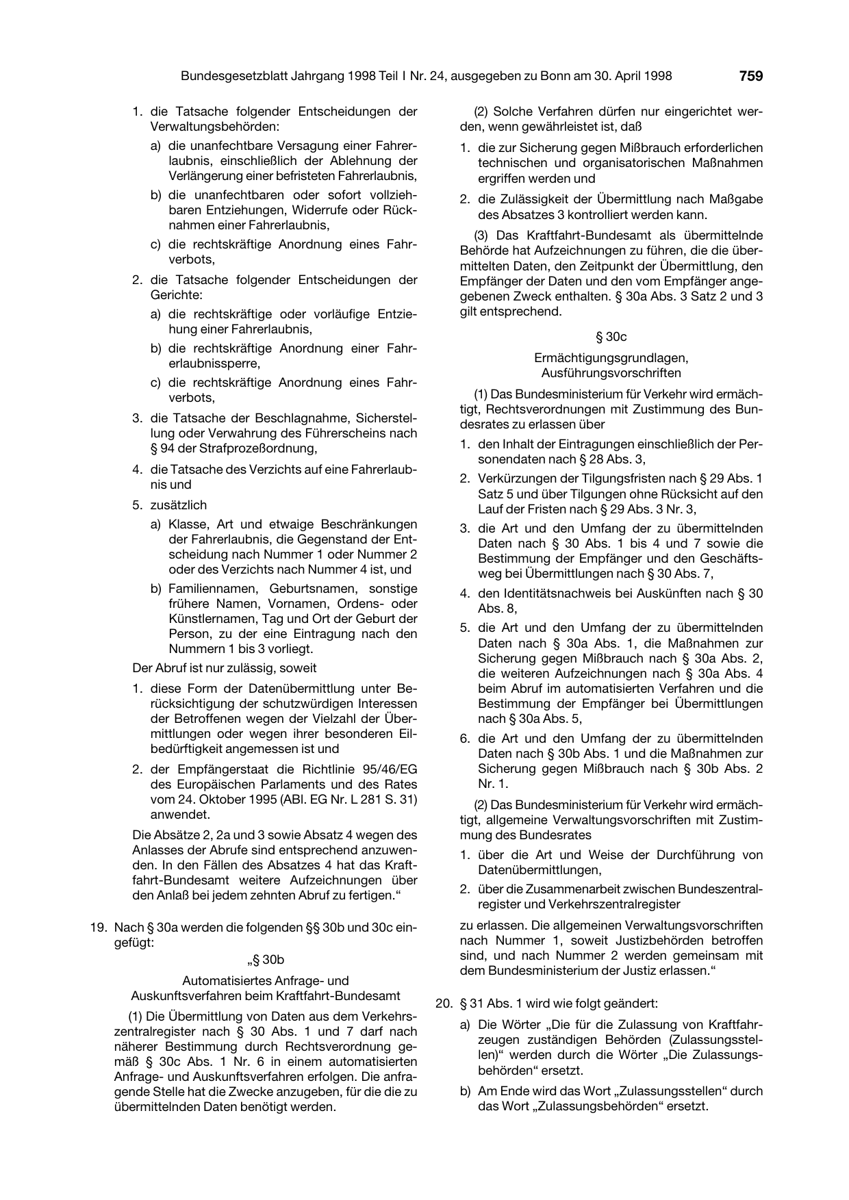 BGBl. 1998, Seite 759 — Originalseite als Abbildung