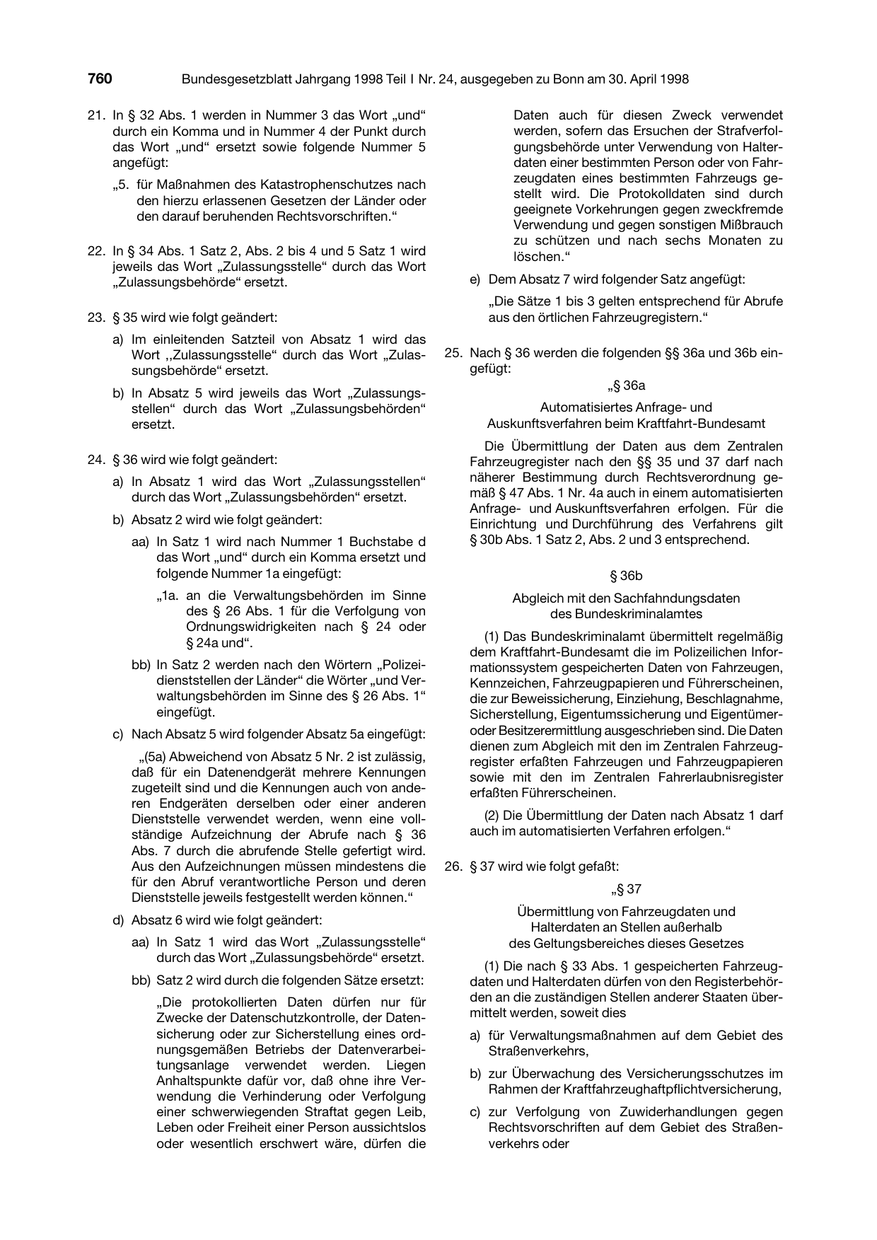 BGBl. 1998, Seite 760 — Originalseite als Abbildung