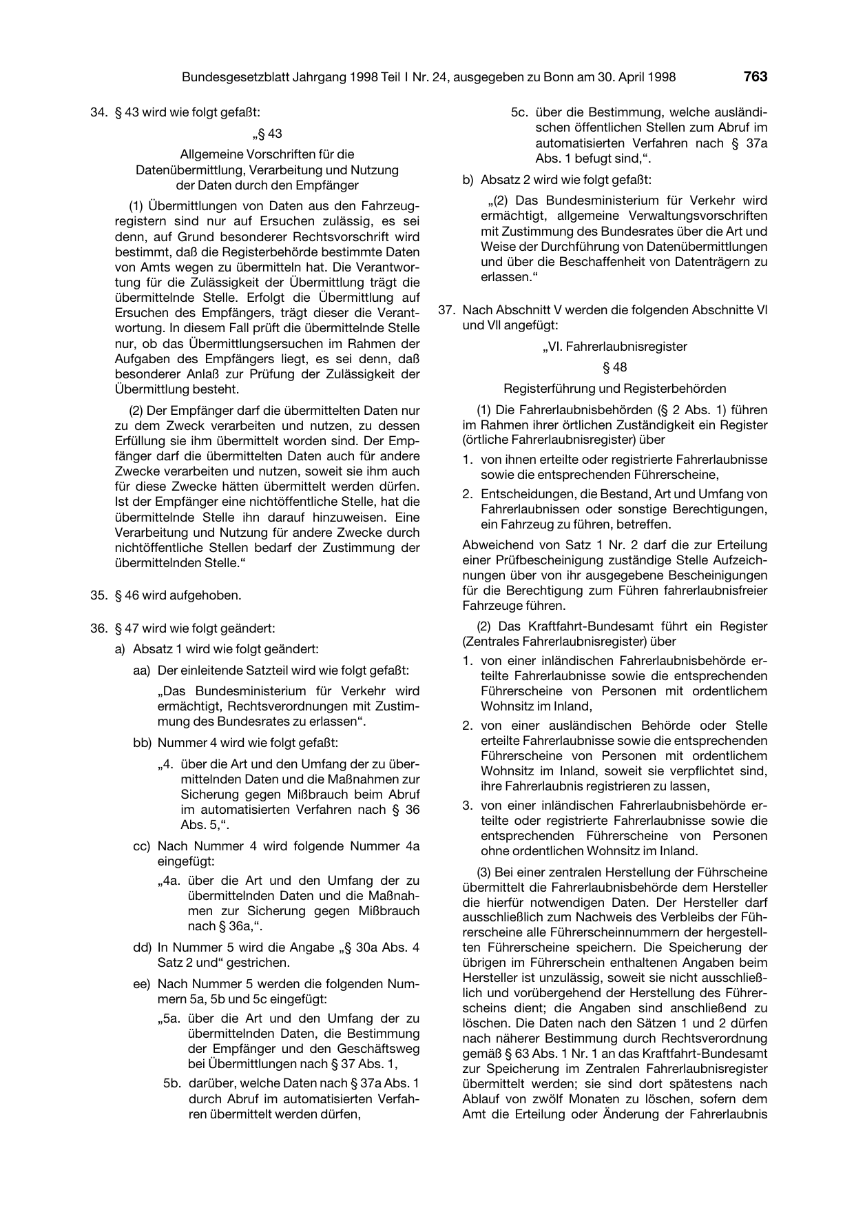 BGBl. 1998, Seite 763 — Originalseite als Abbildung
