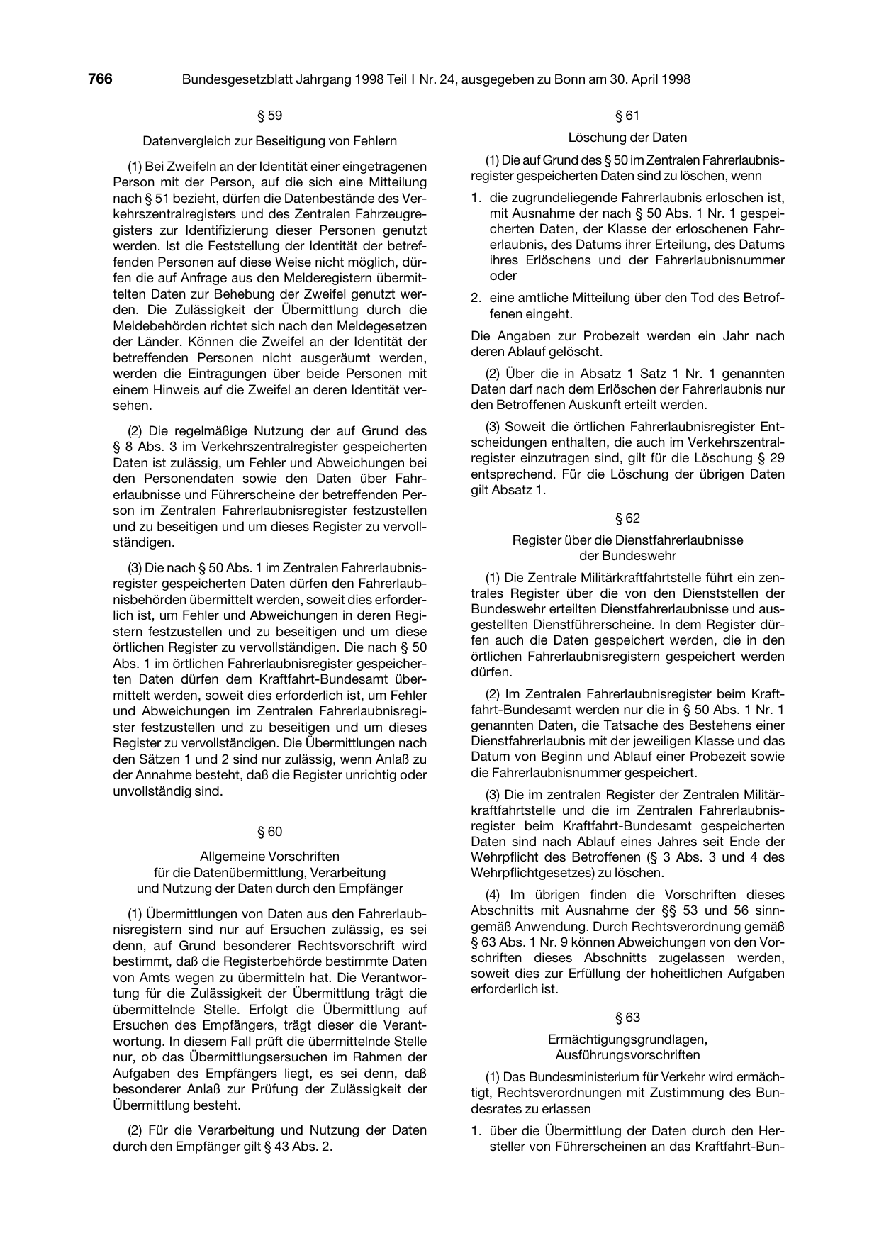 BGBl. 1998, Seite 766 — Originalseite als Abbildung