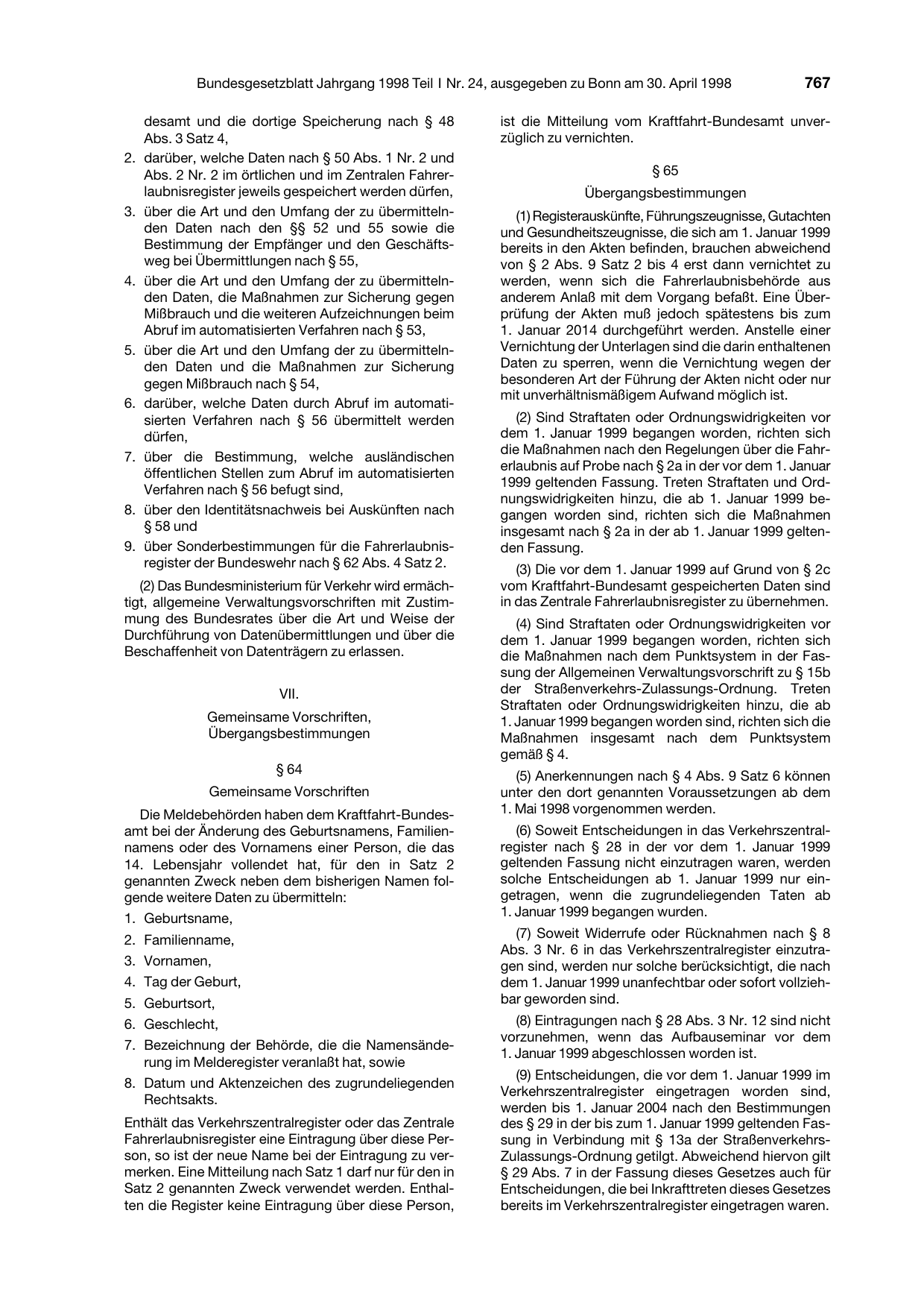 BGBl. 1998, Seite 767 — Originalseite als Abbildung